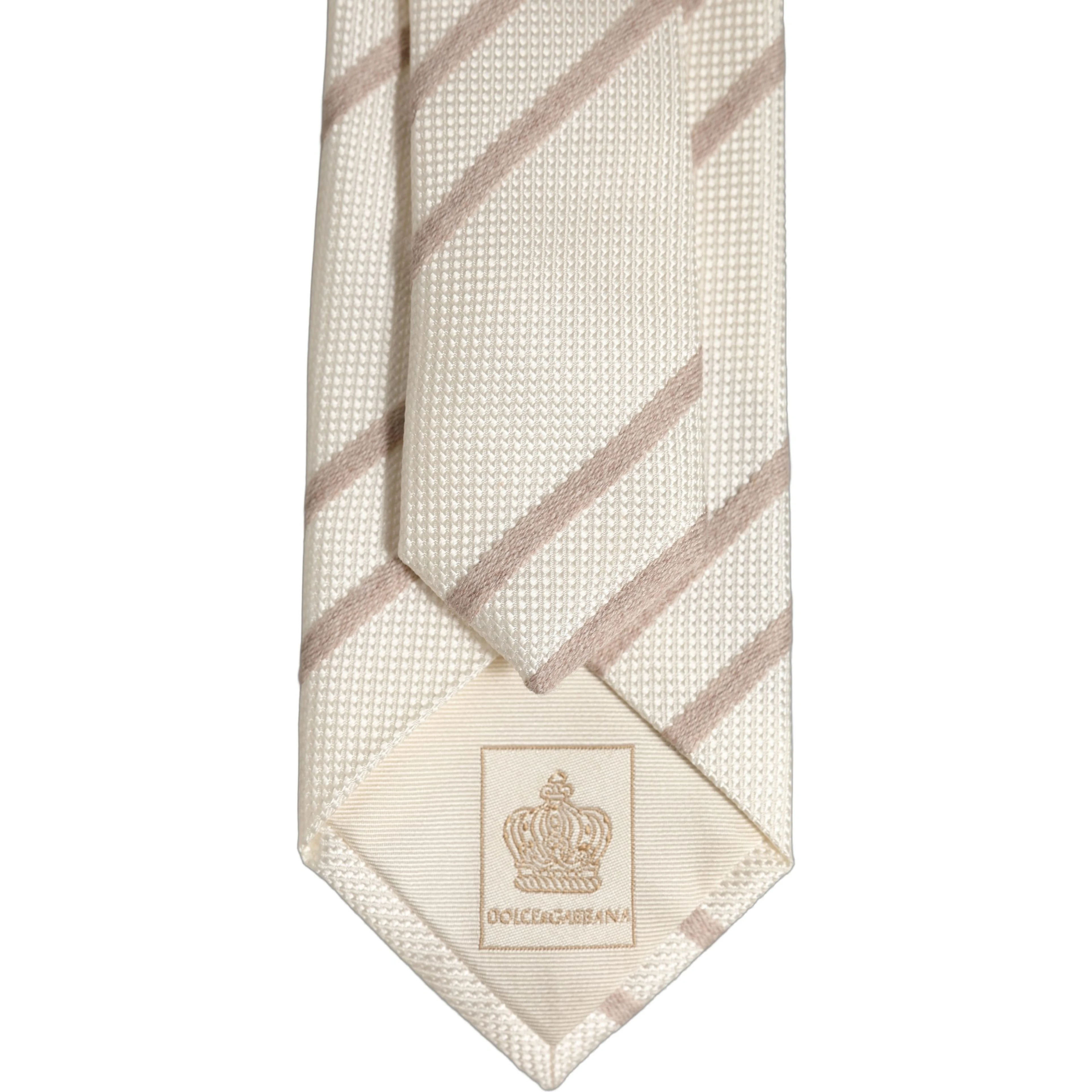 Men Off White Silk Stripes Adjustable Tied Necktie Tie