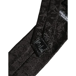 Black Silk Floral Jacquard Adjustable Tied Necktie Tie