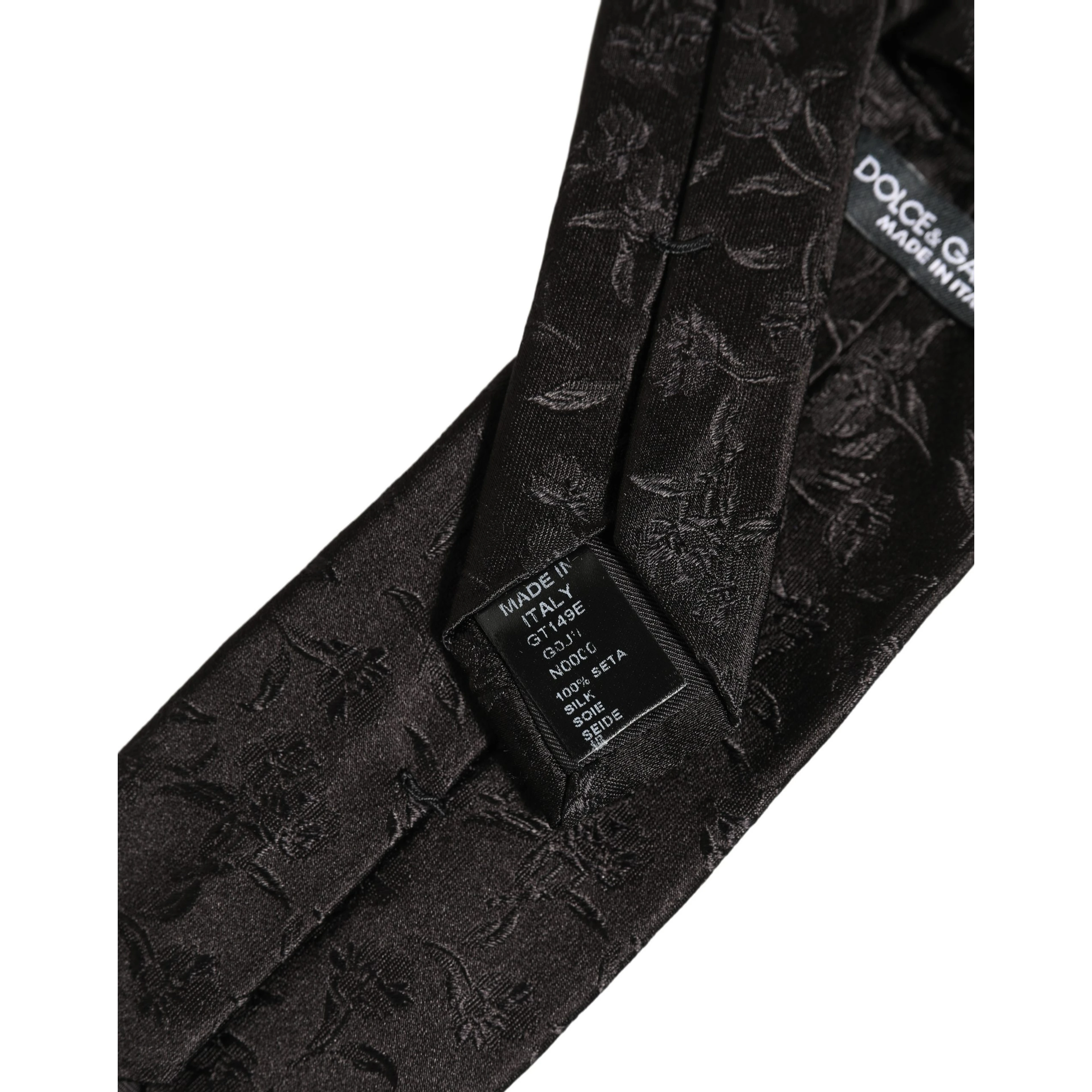 Black Silk Floral Jacquard Adjustable Tied Necktie Tie