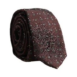 Men Burgundy Geometric Silk Adjustable Tied Necktie Tie