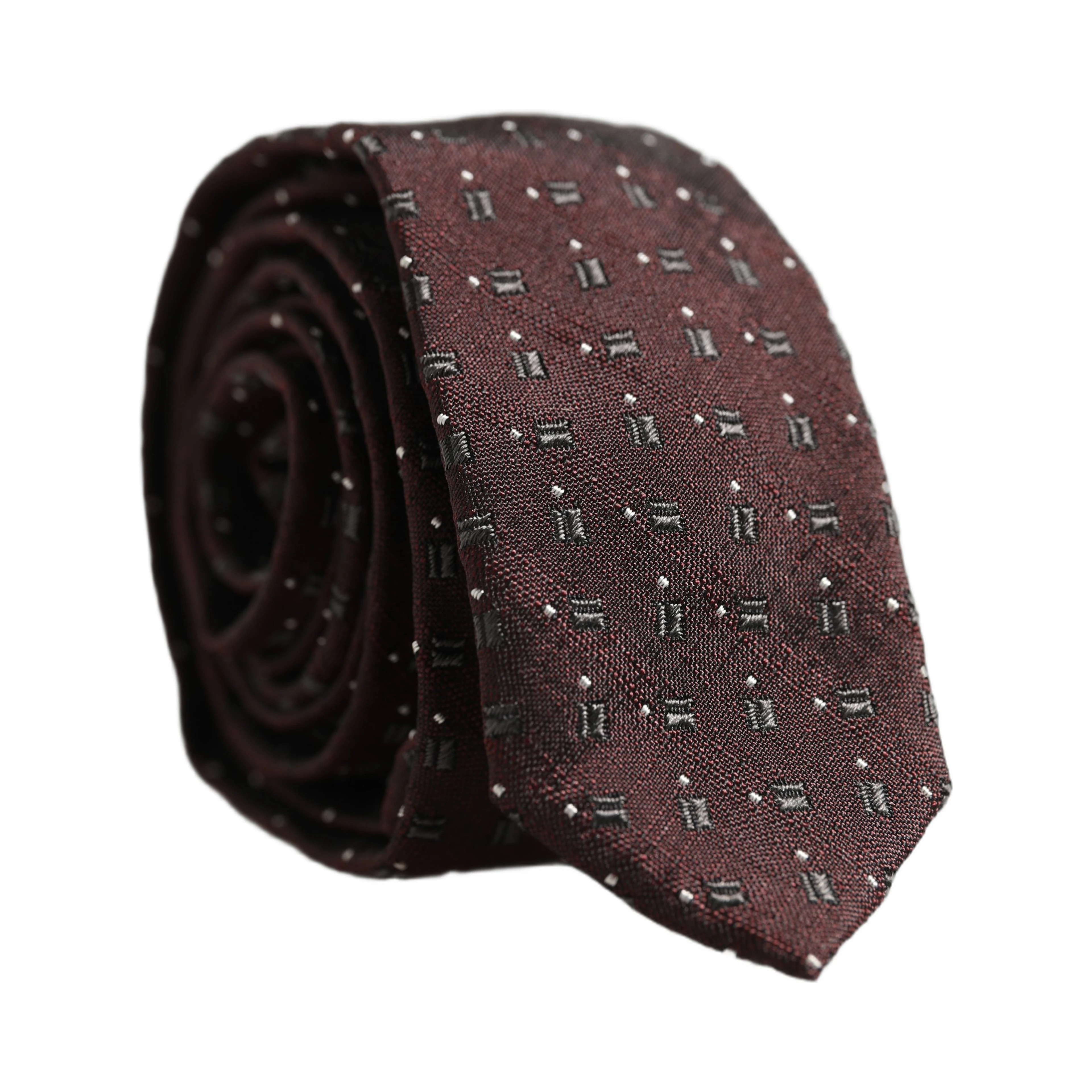 Men Burgundy Geometric Silk Adjustable Tied Necktie Tie