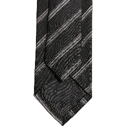 Men Black Silk Stripes Adjustable Tied Necktie Tie