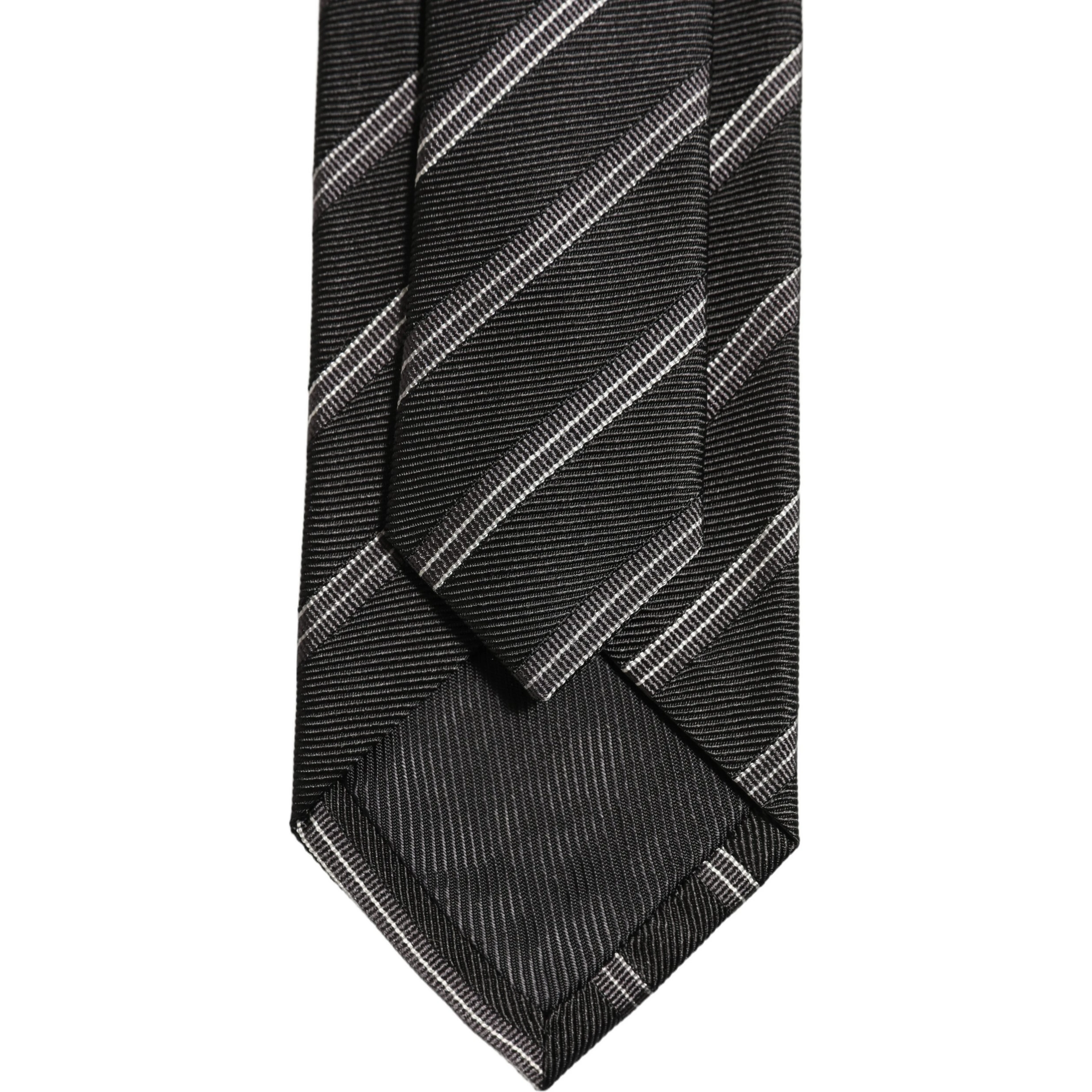 Men Black Silk Stripes Adjustable Tied Necktie Tie