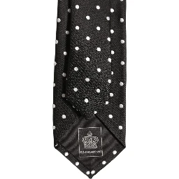 Black White Polka Dots Silk Adjustable Tied Necktie Tie