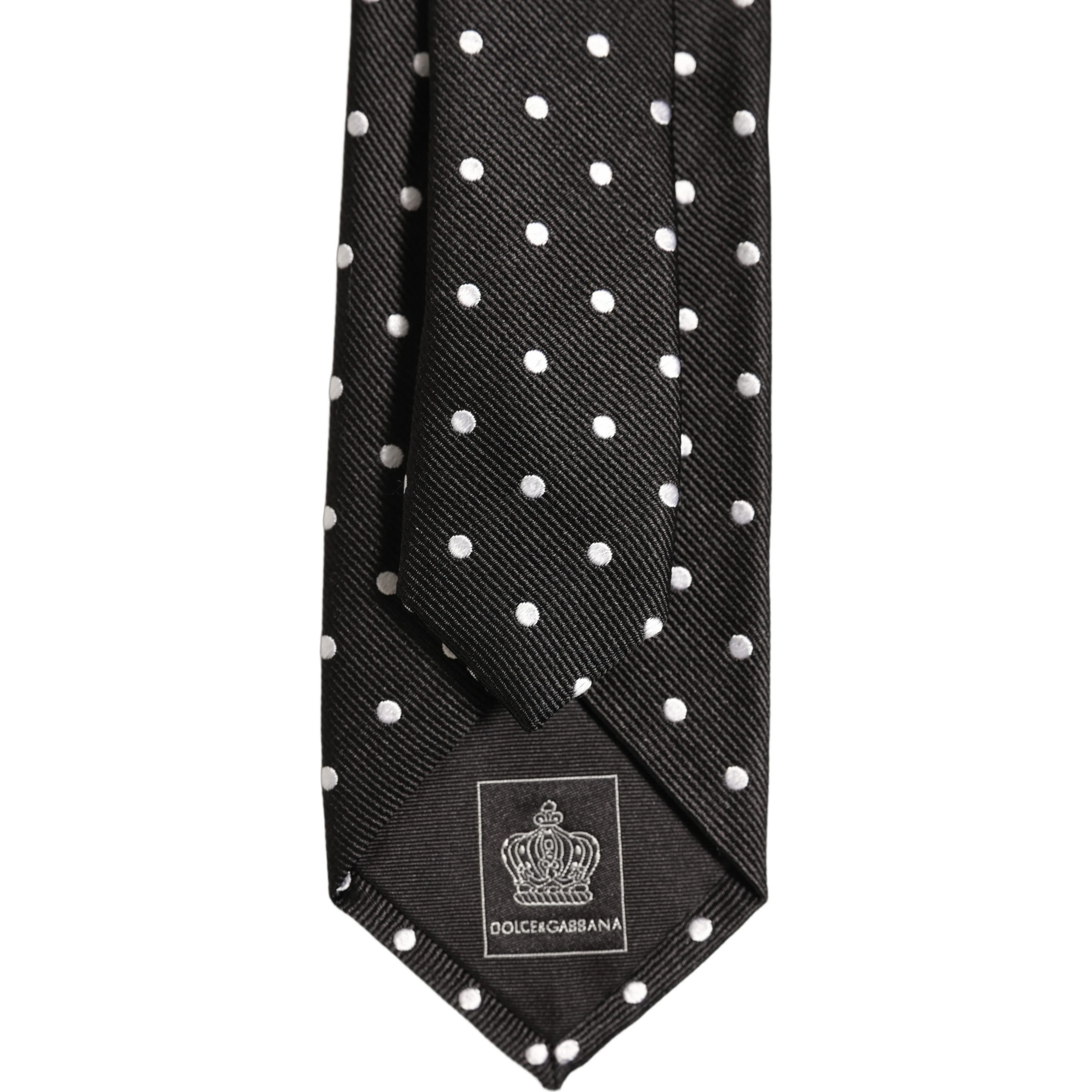 Black White Polka Dots Silk Adjustable Tied Necktie Tie