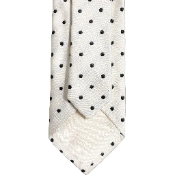 Men White Silk Polka Dot Adjustable Tied Necktie Tie