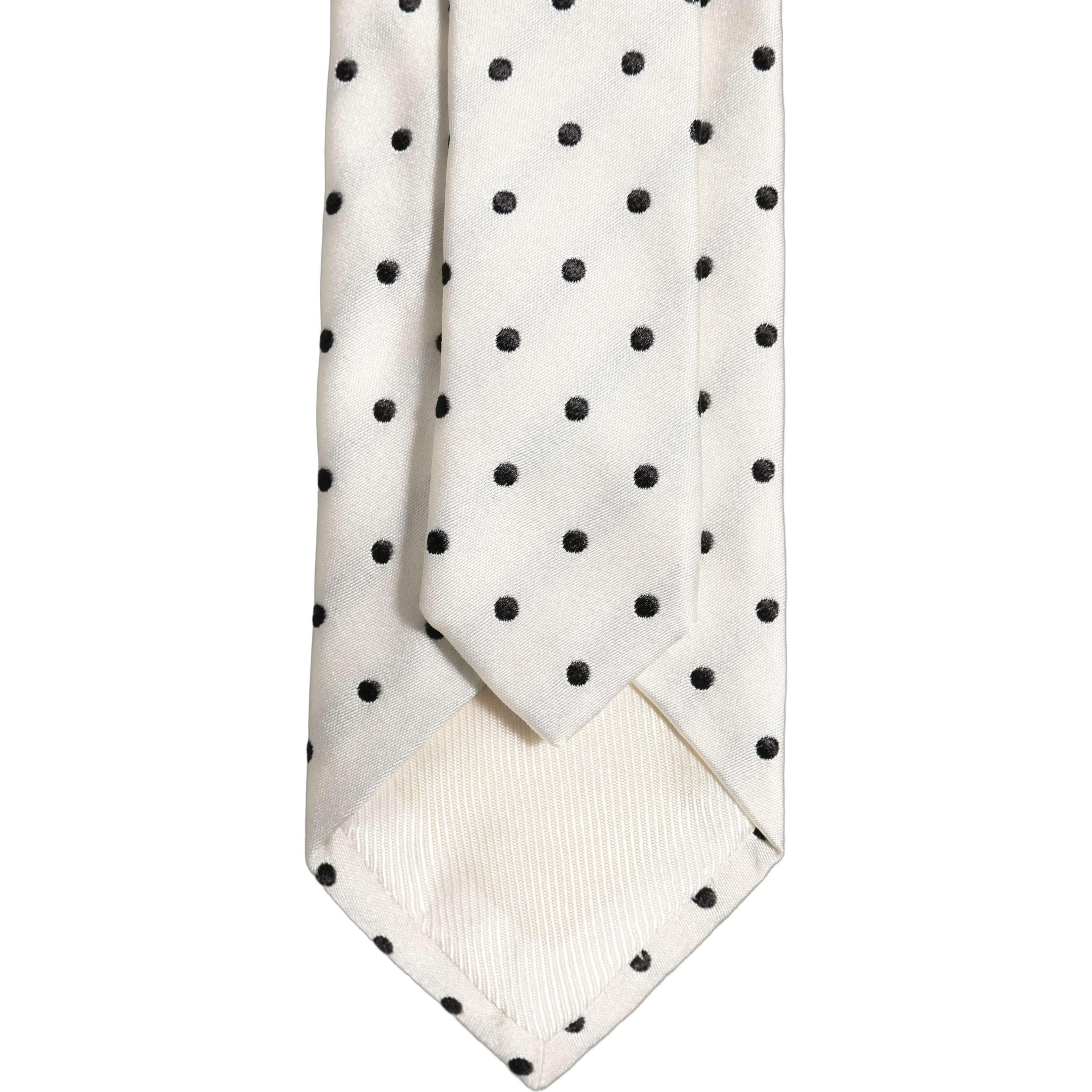 Men White Silk Polka Dot Adjustable Tied Necktie Tie