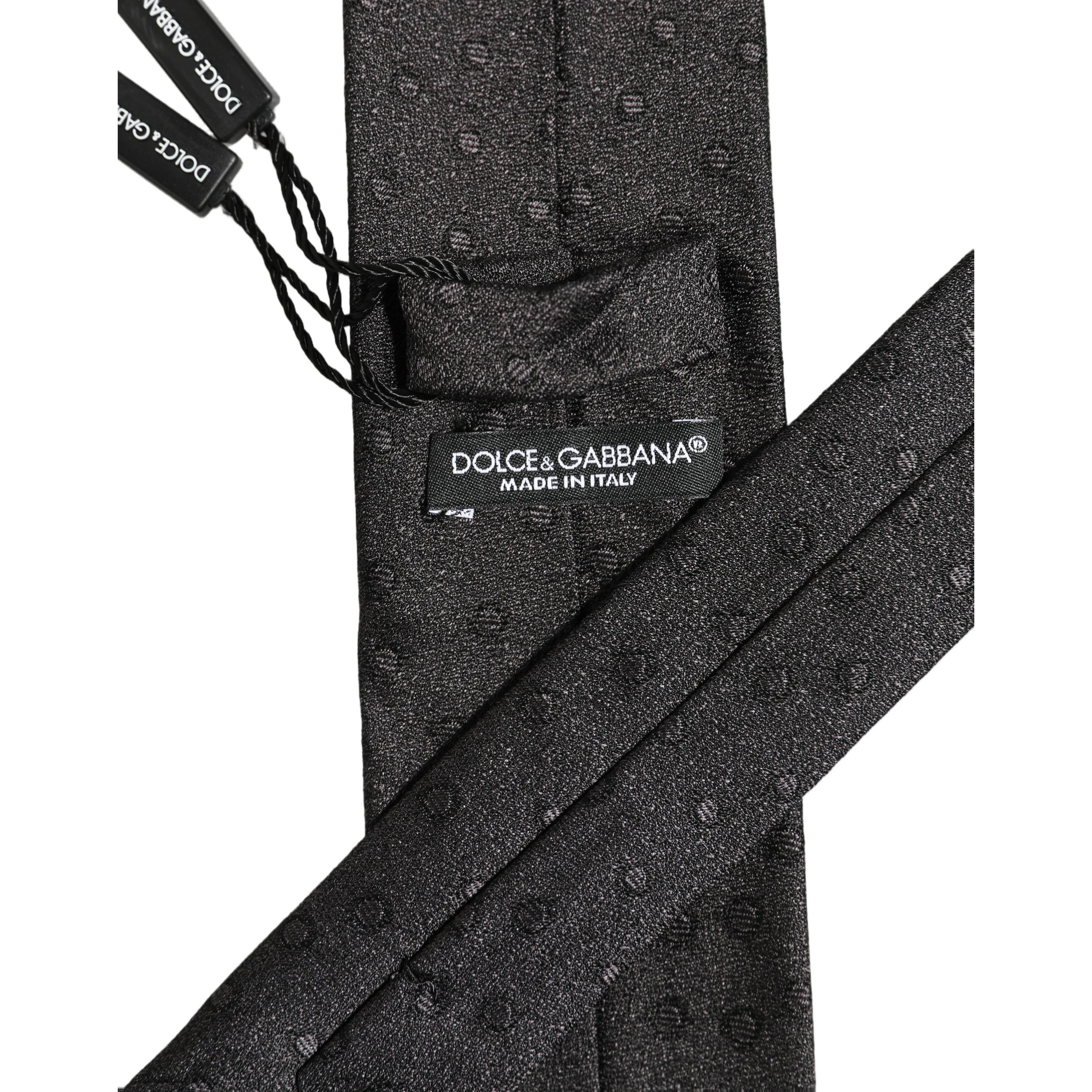 Men Black Polka Dot Silk Adjustable Tied Necktie Tie