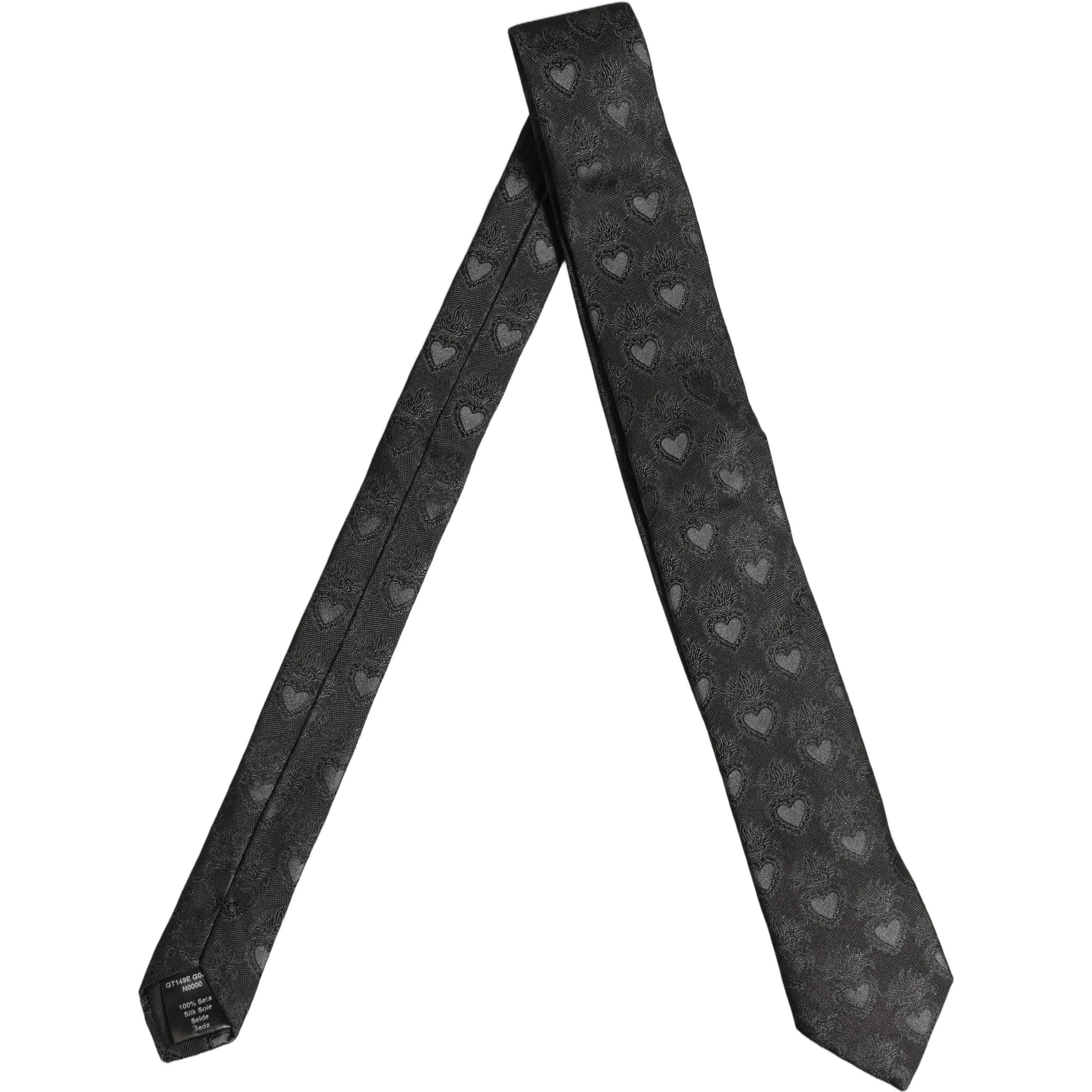 Men Black Silk Sacred Heart Adjustable Tied Necktie Tie