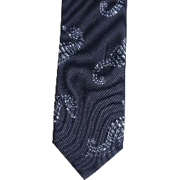 Dark Blue Silk Seahorse Print Adjustable Tied Necktie Tie