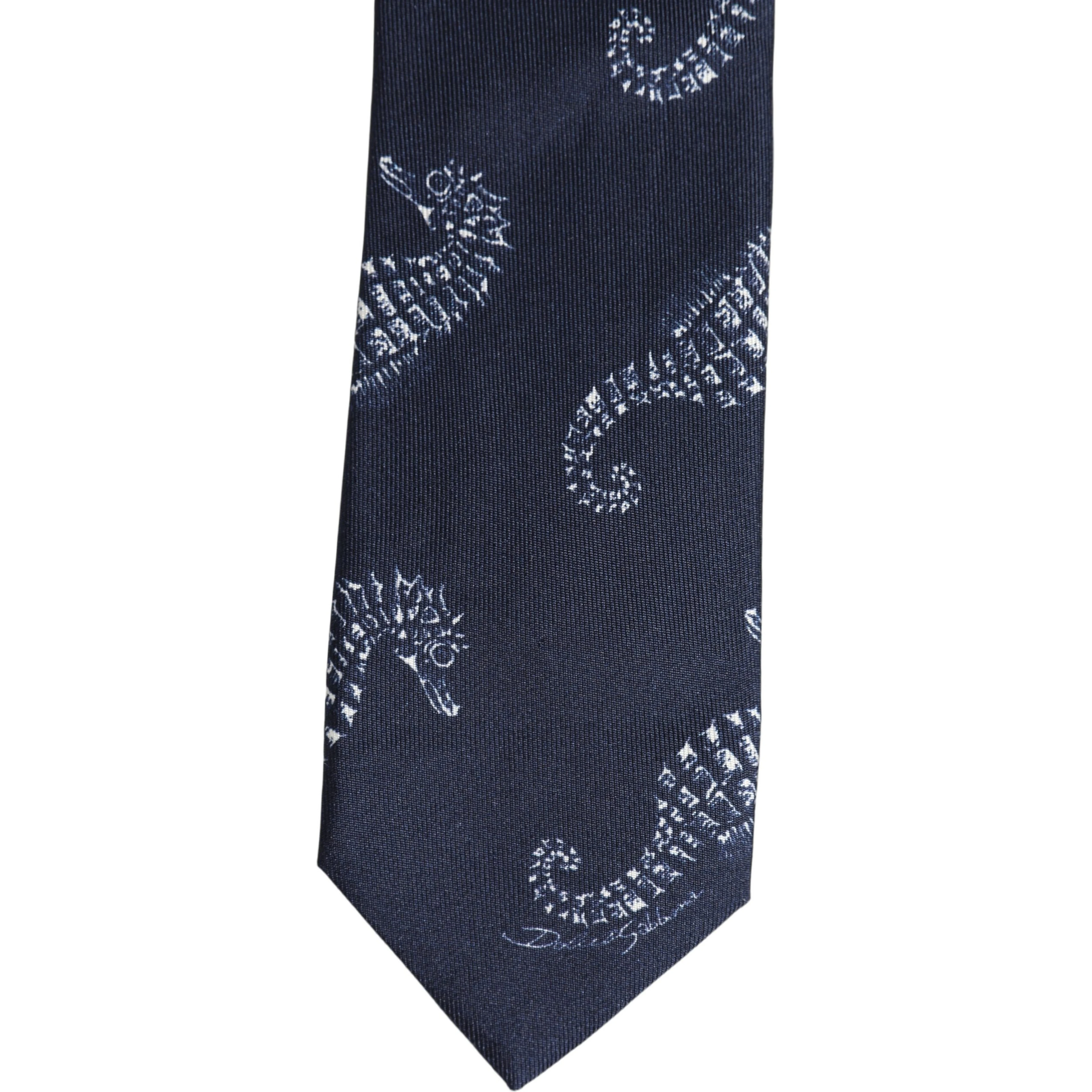 Dark Blue Silk Seahorse Print Adjustable Tied Necktie Tie
