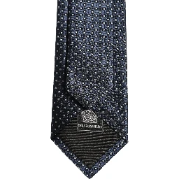 Men Blue Silk Geometric Adjustable Tied Necktie Tie