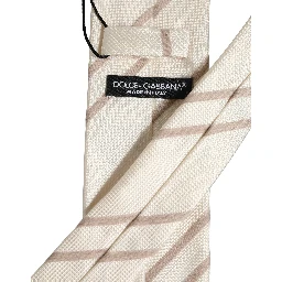 Men Off White Silk Stripes Adjustable Tied Necktie Tie