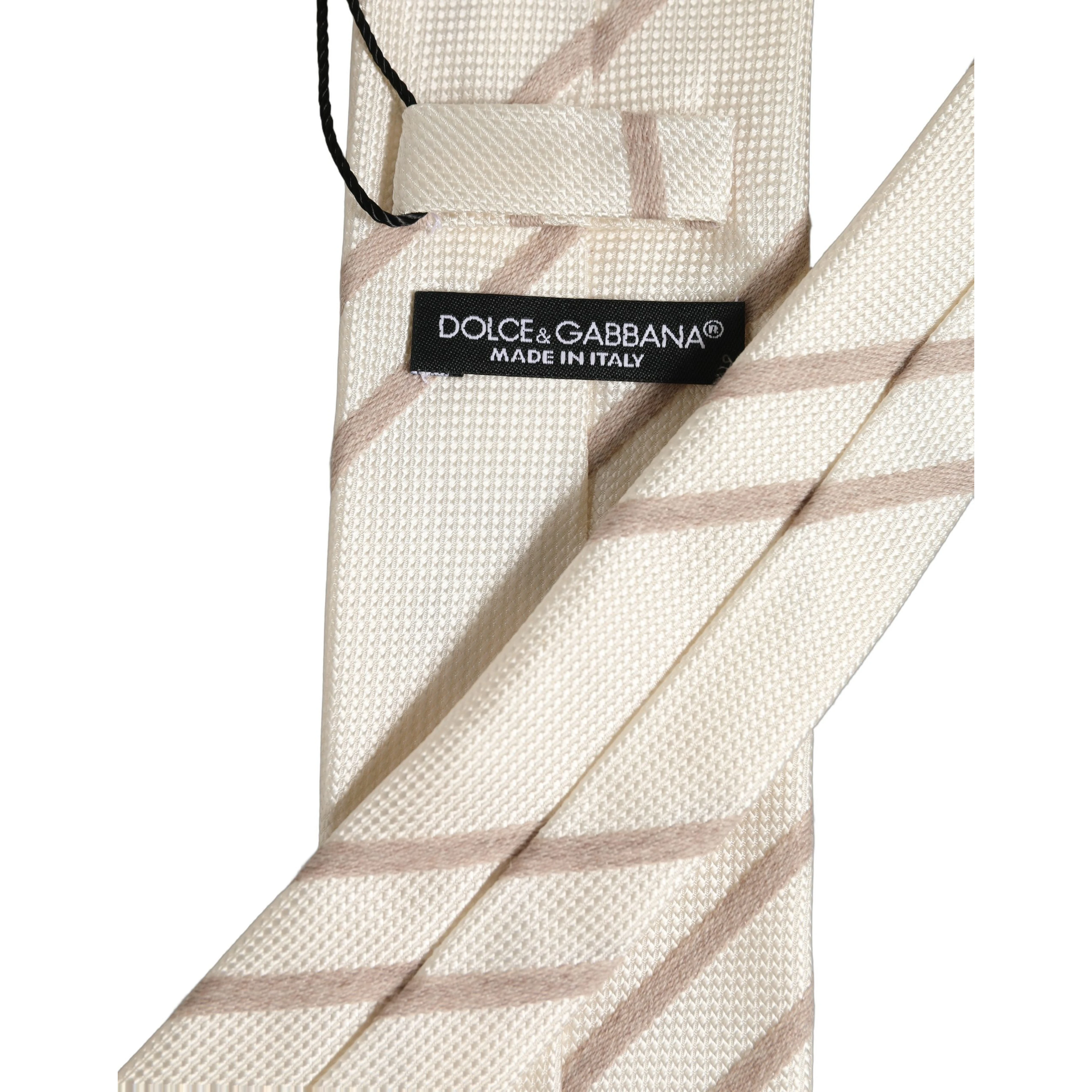 Men Off White Silk Stripes Adjustable Tied Necktie Tie
