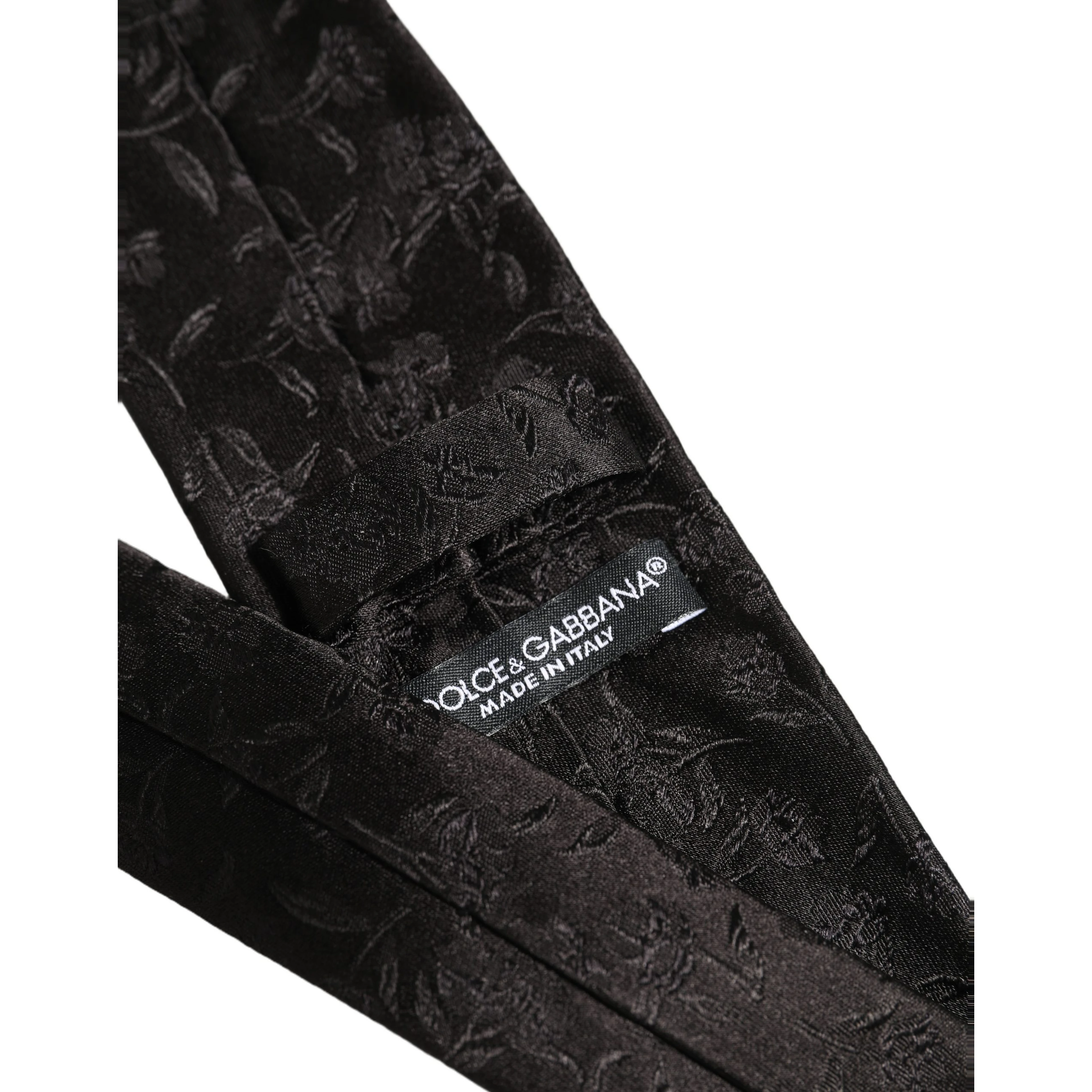 Black Silk Floral Jacquard Adjustable Tied Necktie Tie