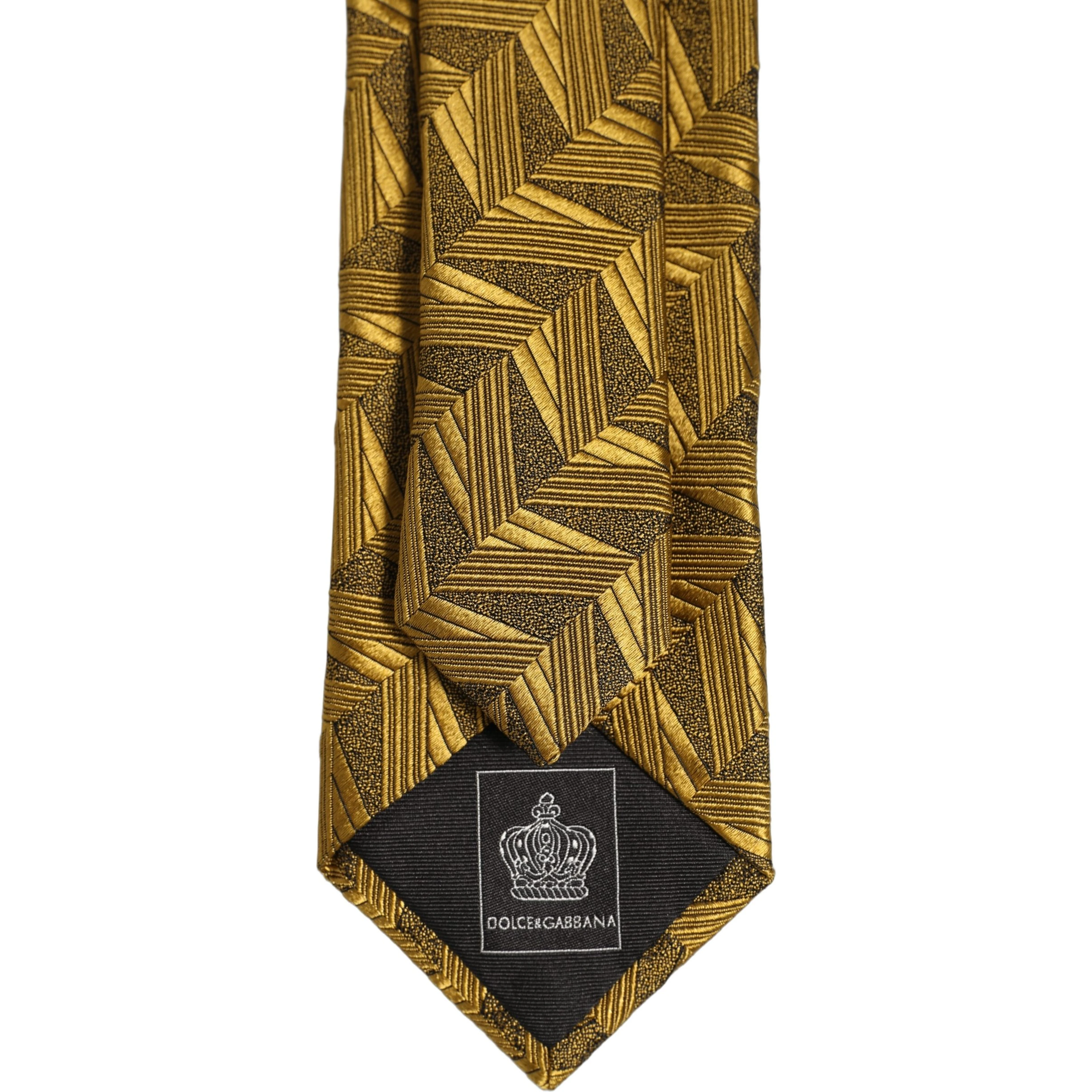 Men Gold Silk Woven Patterned Adjustable Tied Necktie Tie