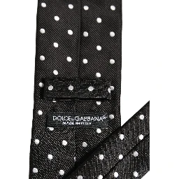 Black White Polka Dots Silk Adjustable Tied Necktie Tie