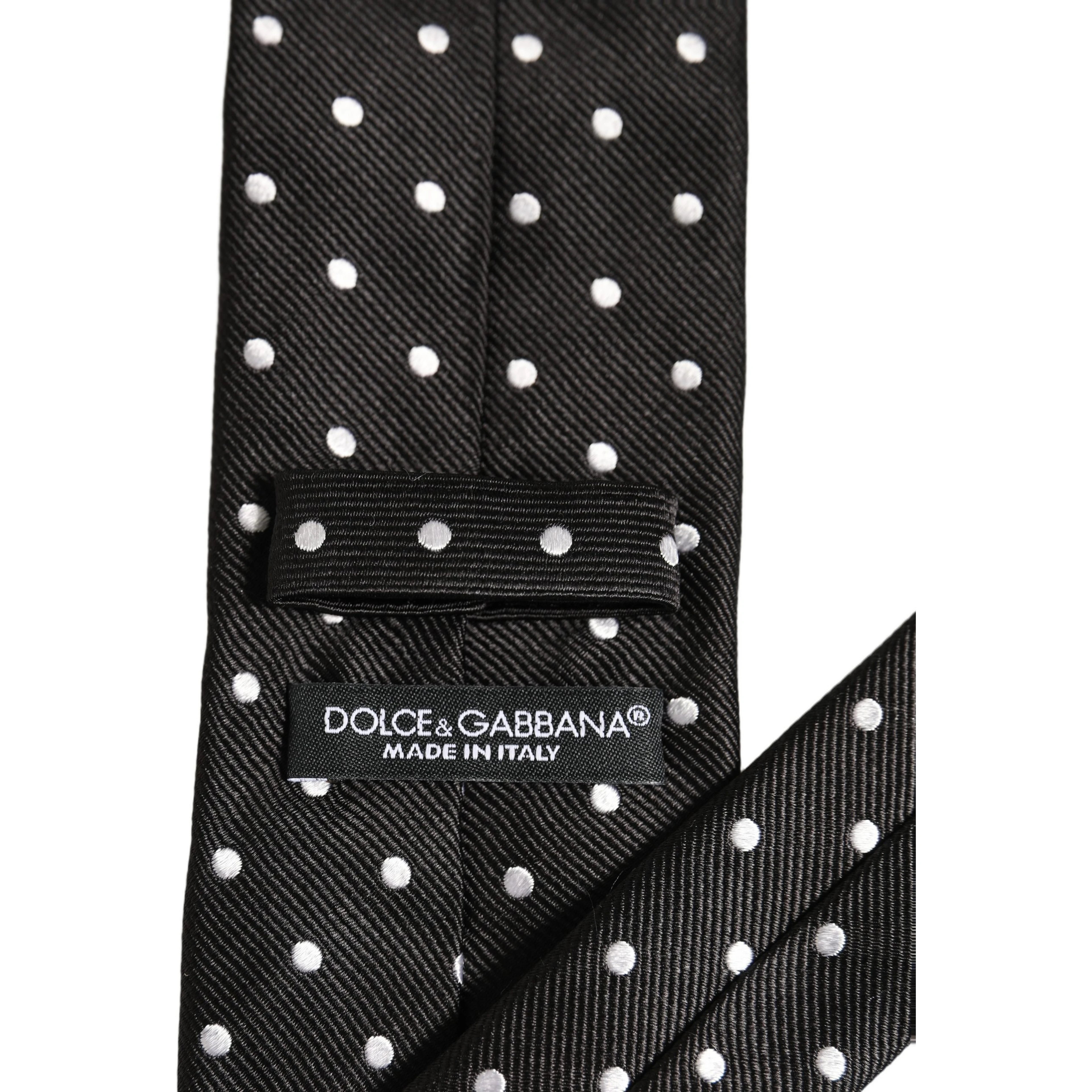 Black White Polka Dots Silk Adjustable Tied Necktie Tie