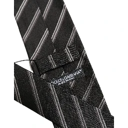 Men Black Silk Stripes Adjustable Tied Necktie Tie