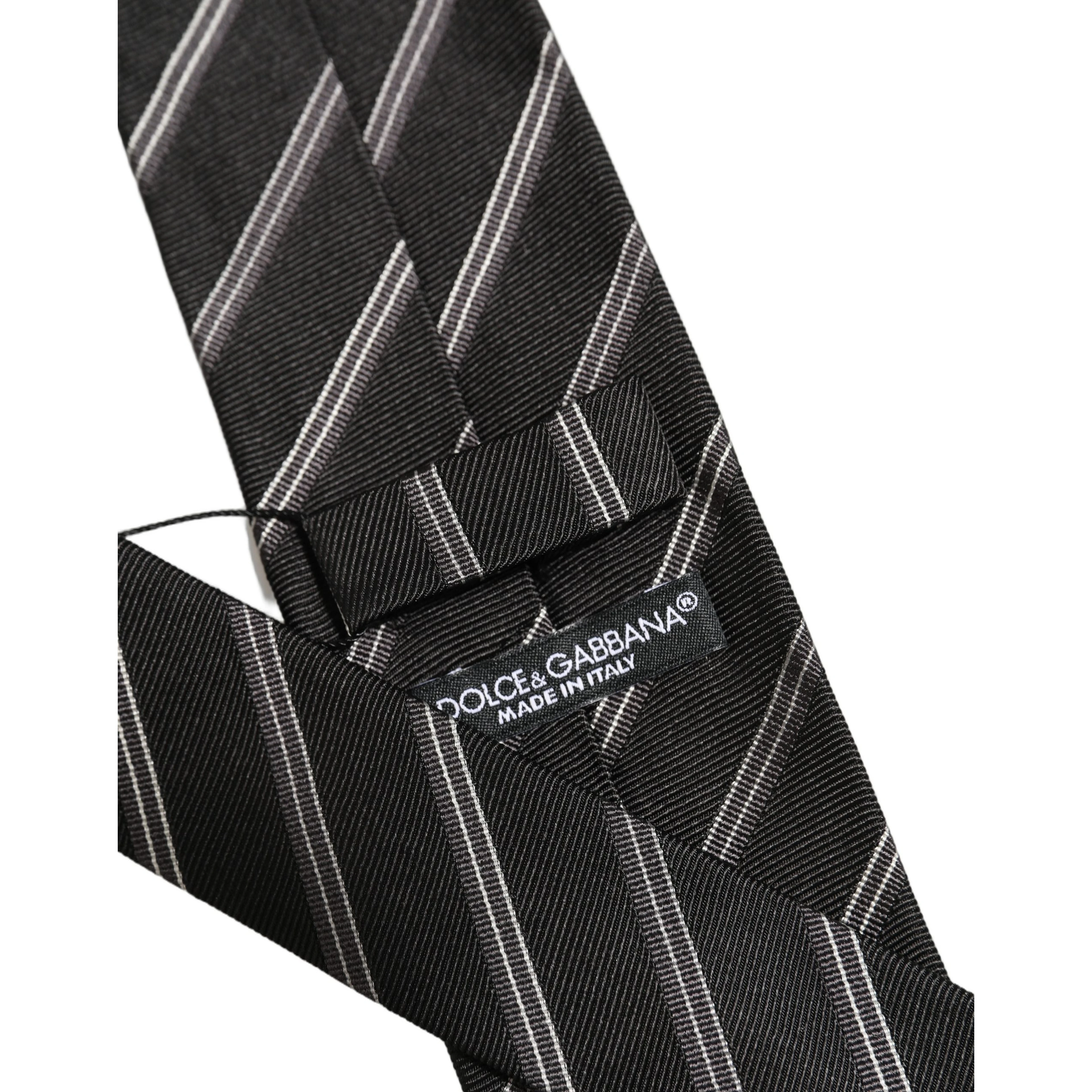 Men Black Silk Stripes Adjustable Tied Necktie Tie