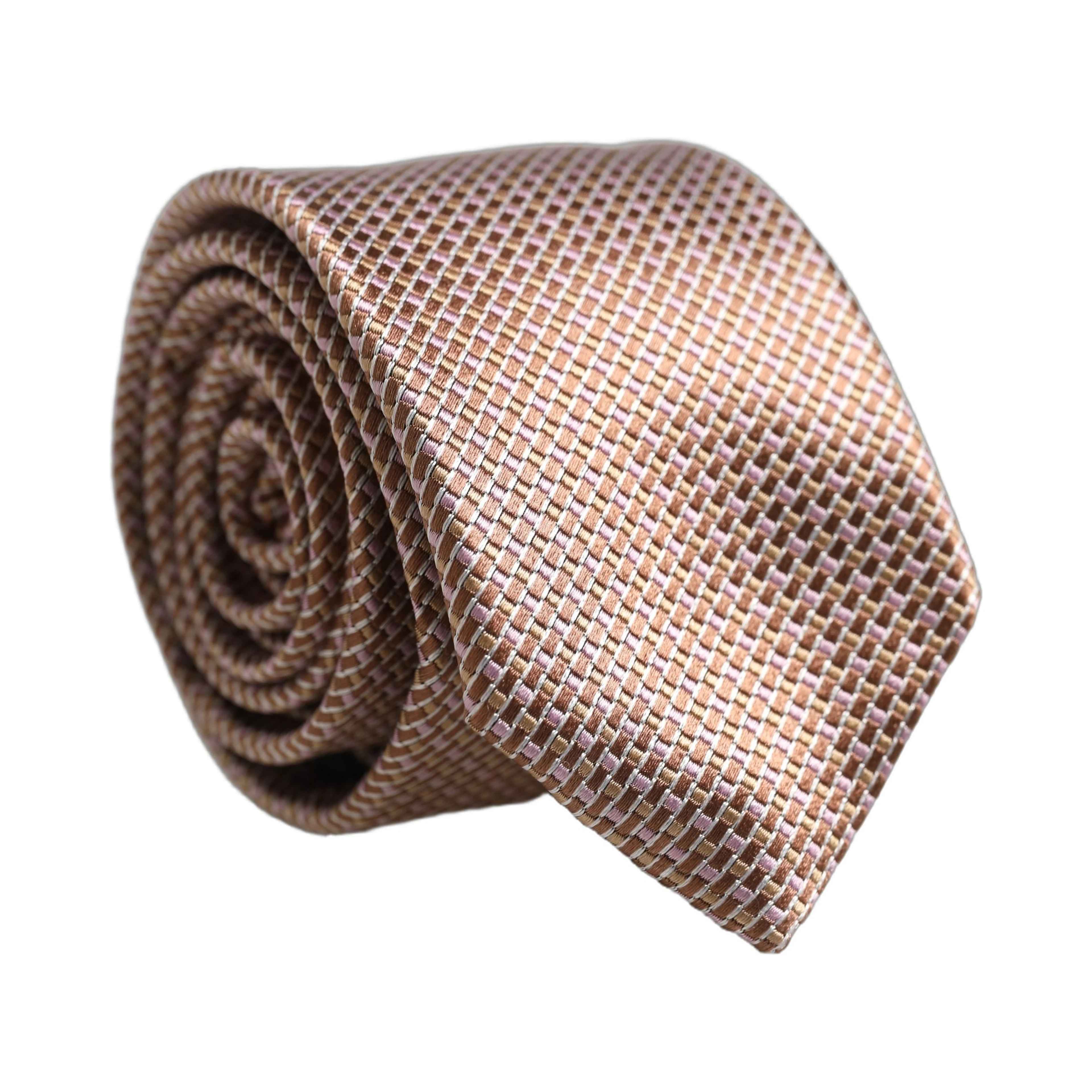 Men Brown Silk Micro Checked Adjustable Tied Necktie Tie