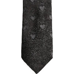 Men Black Silk Sacred Heart Adjustable Tied Necktie Tie