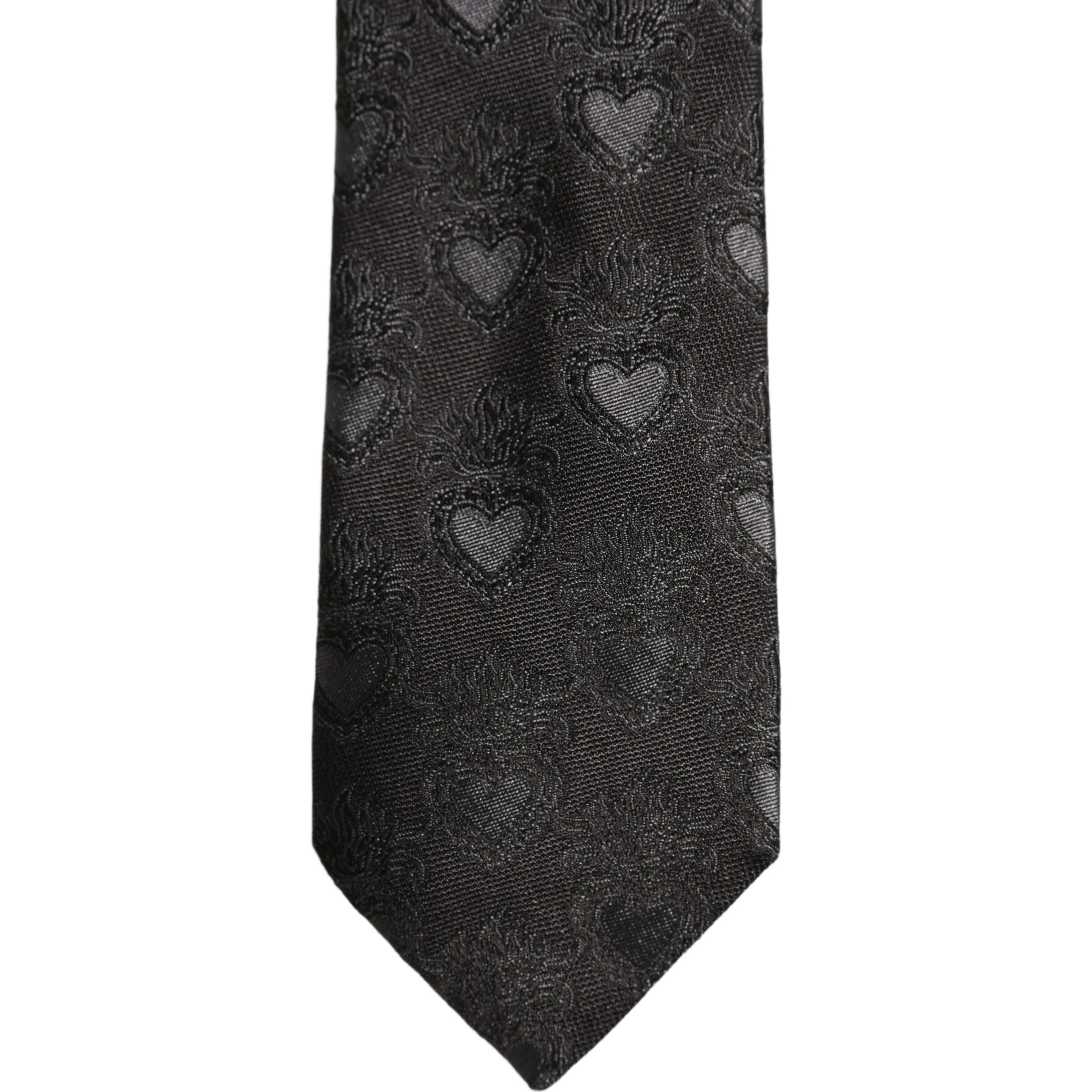 Men Black Silk Sacred Heart Adjustable Tied Necktie Tie