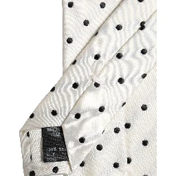 Men White Silk Polka Dot Adjustable Tied Necktie Tie