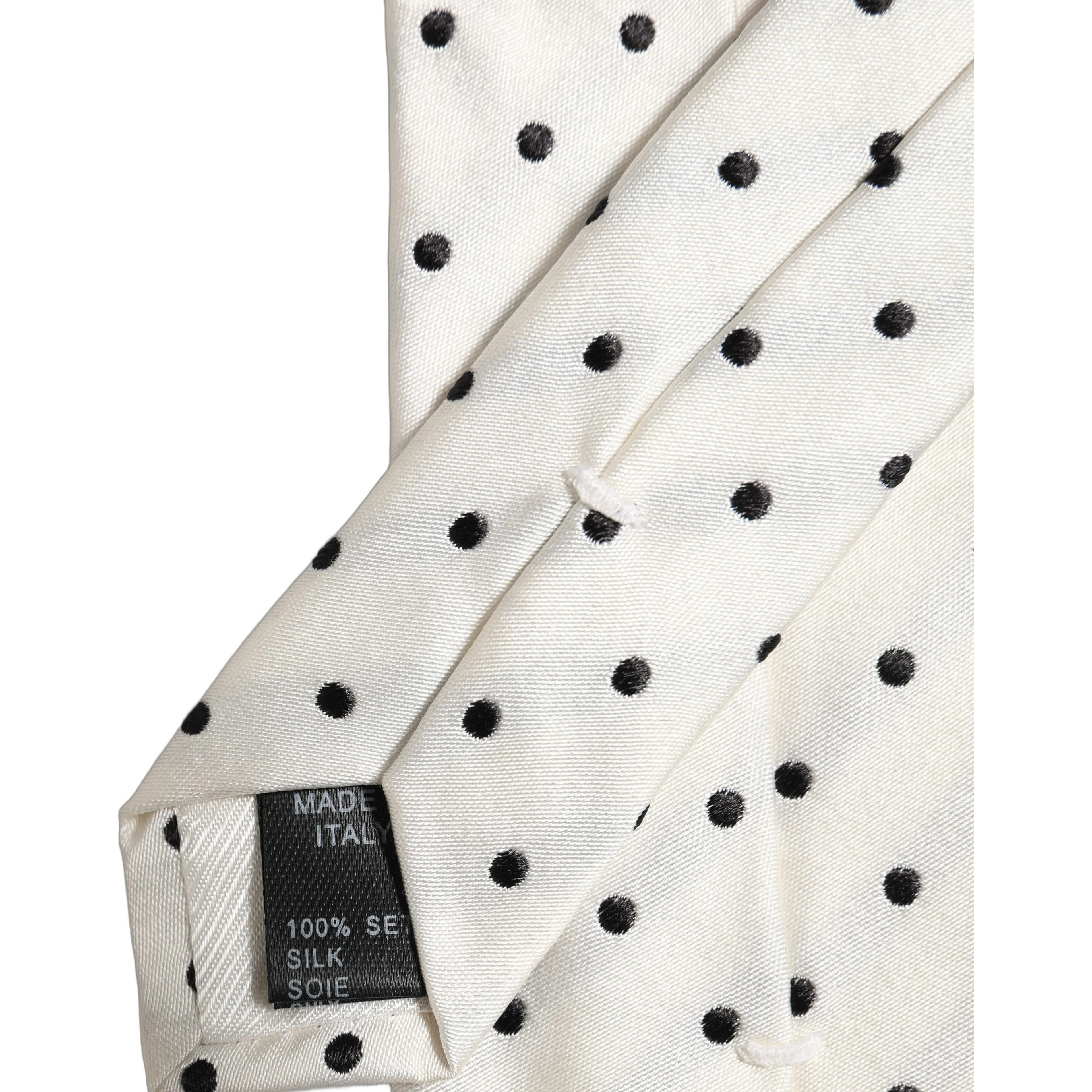Men White Silk Polka Dot Adjustable Tied Necktie Tie