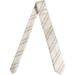 Men Off White Silk Stripes Adjustable Tied Necktie Tie