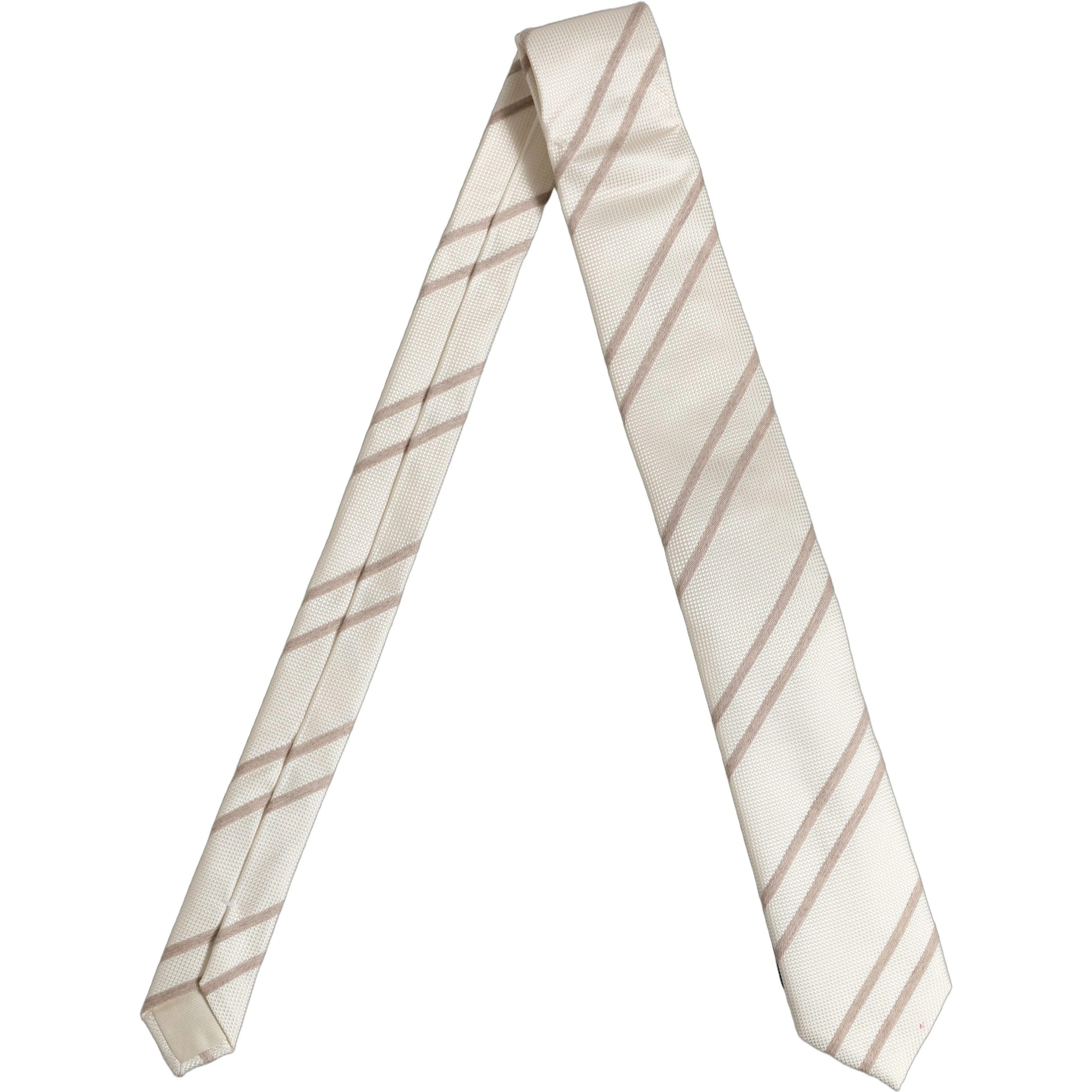 Men Off White Silk Stripes Adjustable Tied Necktie Tie