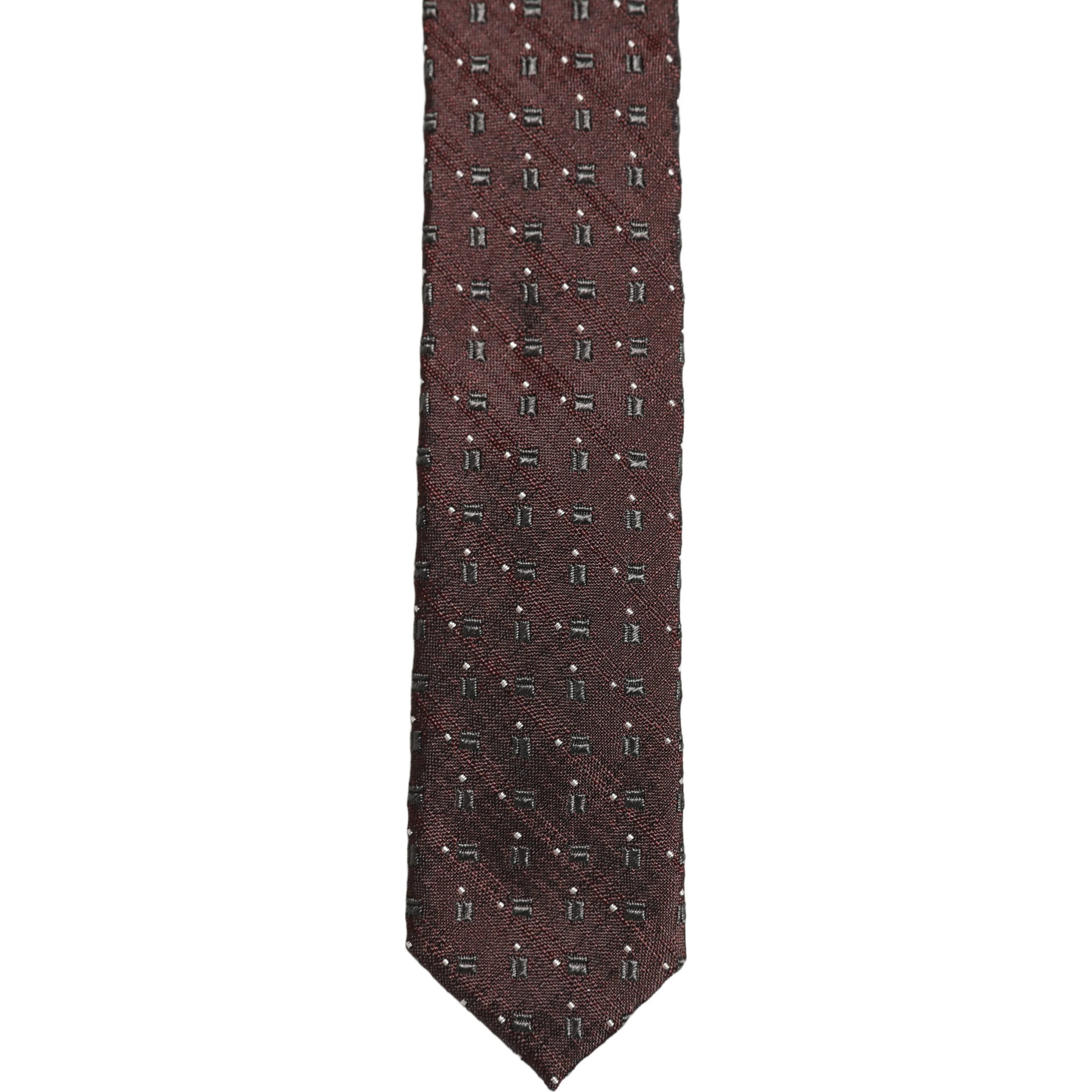 Men Burgundy Geometric Silk Adjustable Tied Necktie Tie