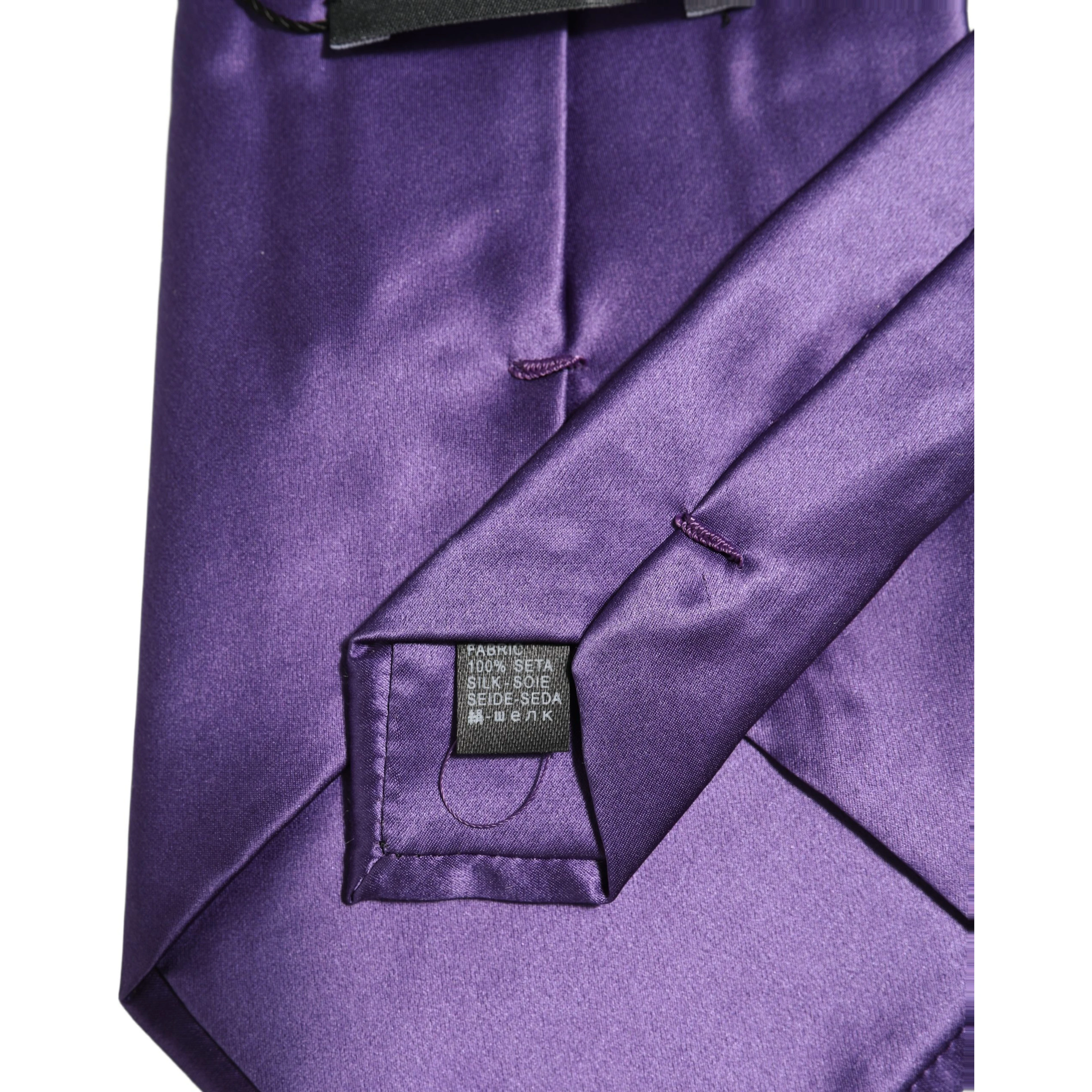 Men Purple Satin Silk Blend Adjustable Tied Necktie Tie