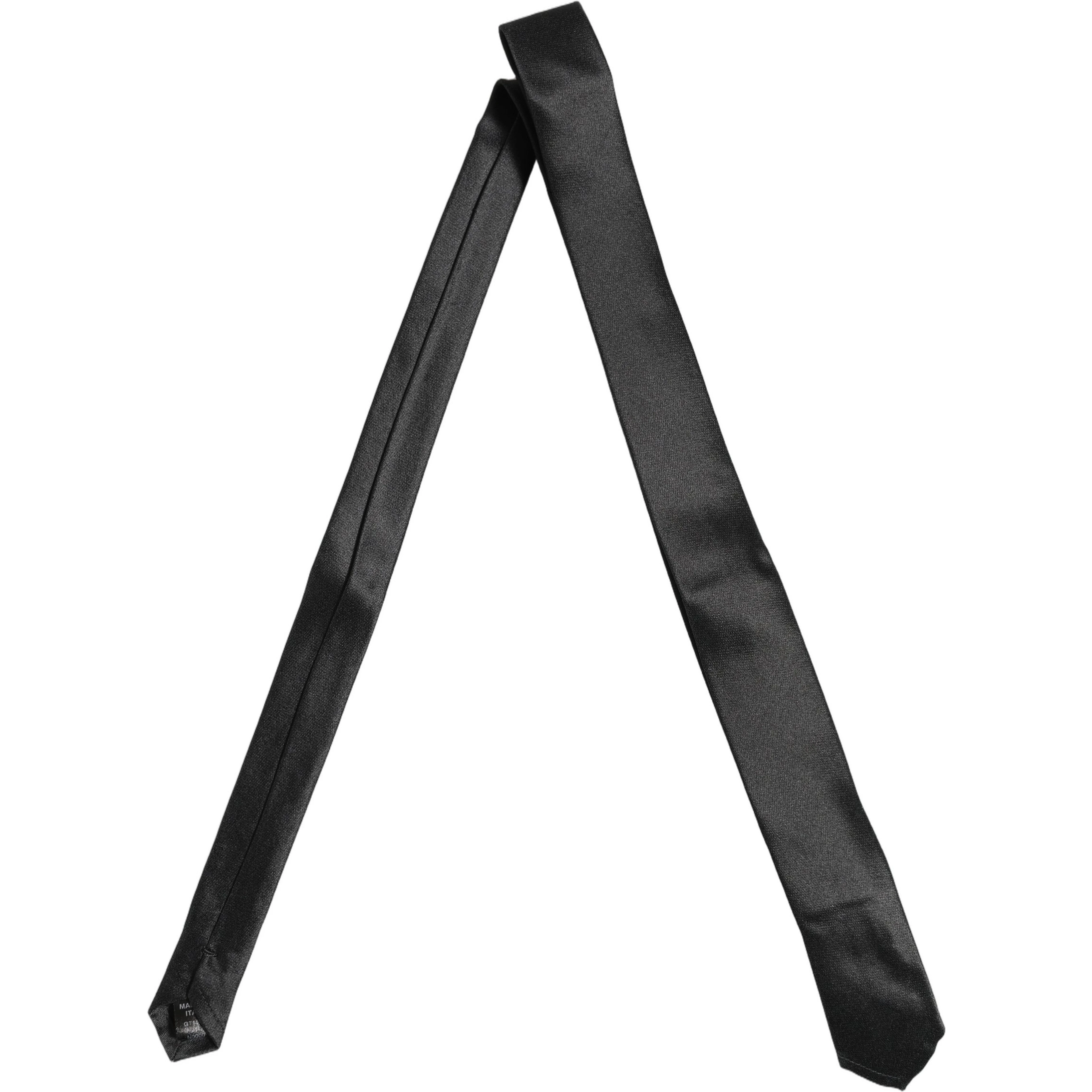 Men Black Satin Silk Classic Adjustable Tied Necktie Tie