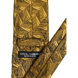 Men Gold Silk Woven Patterned Adjustable Tied Necktie Tie