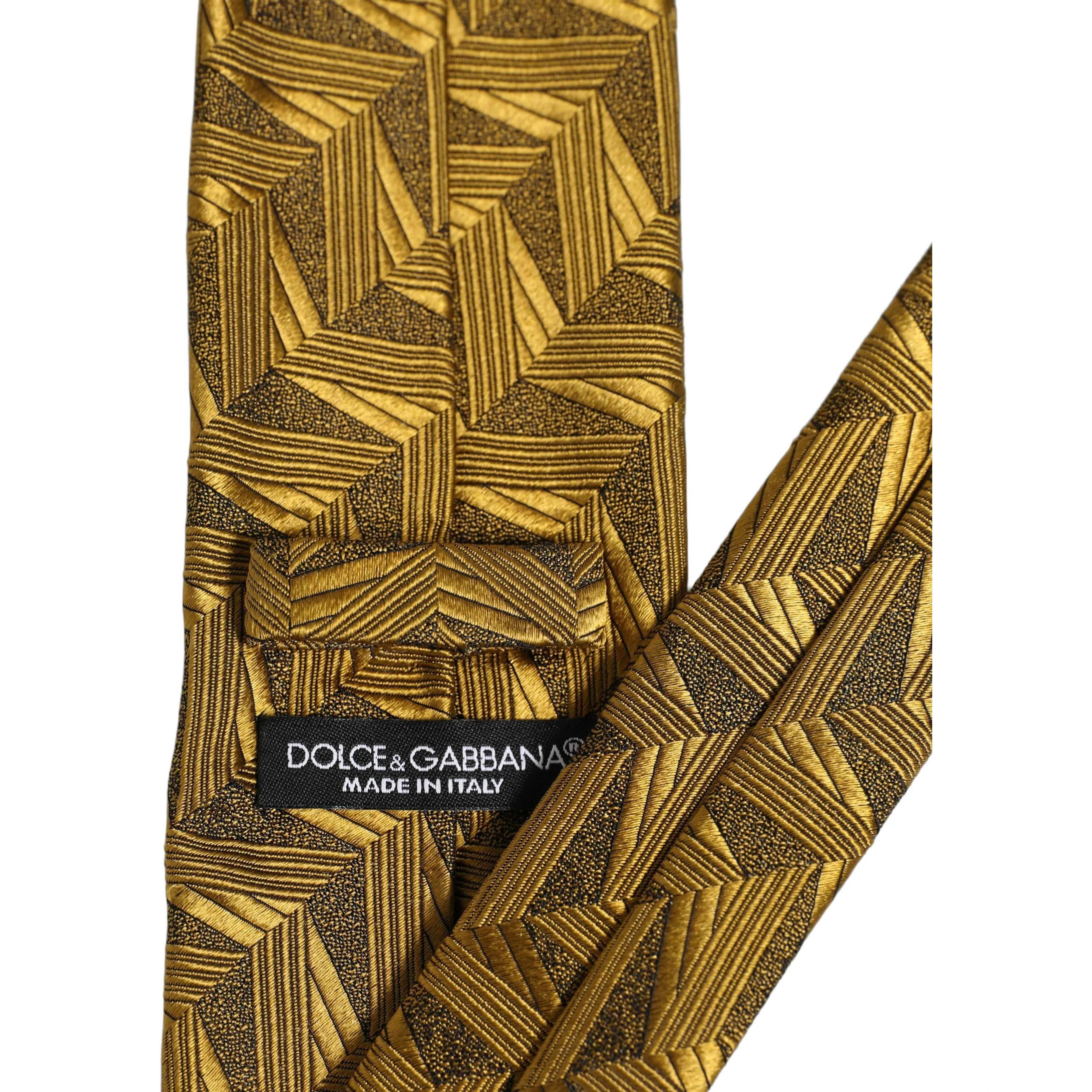 Men Gold Silk Woven Patterned Adjustable Tied Necktie Tie