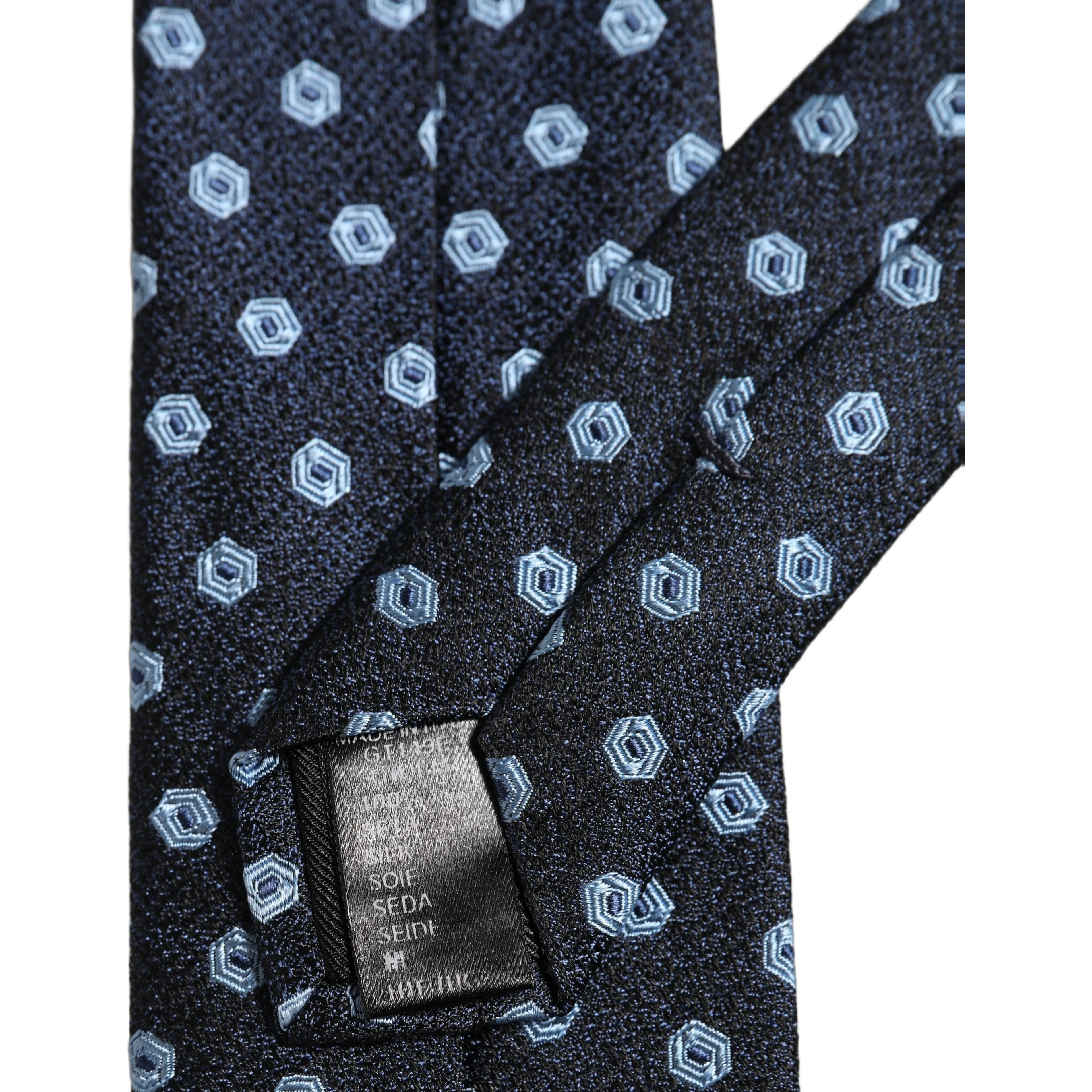 Men Blue Silk Geometric Adjustable Tied Necktie Tie