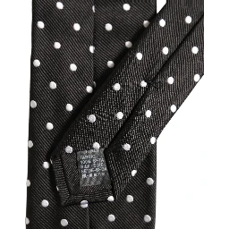 Black White Polka Dots Silk Adjustable Tied Necktie Tie