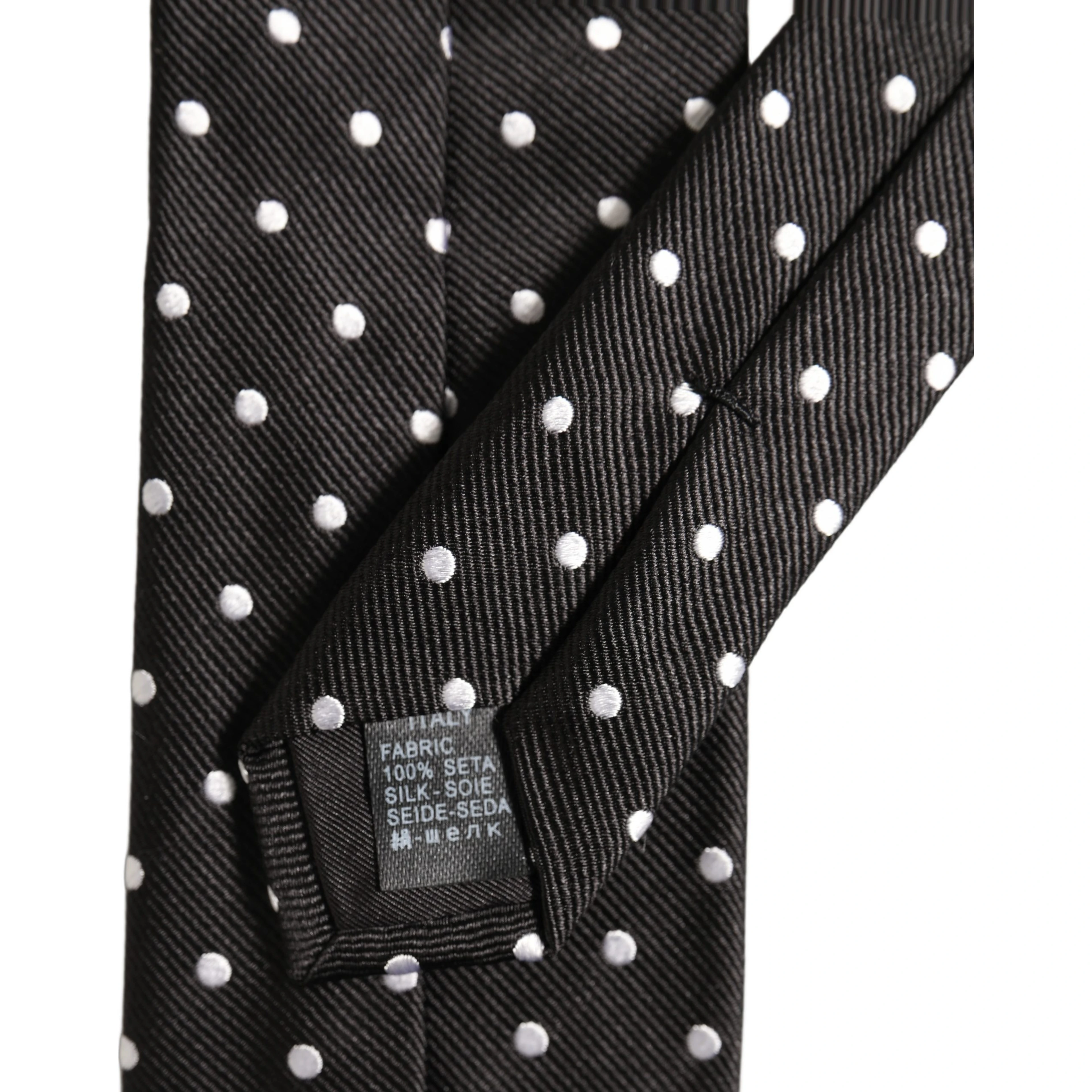 Black White Polka Dots Silk Adjustable Tied Necktie Tie