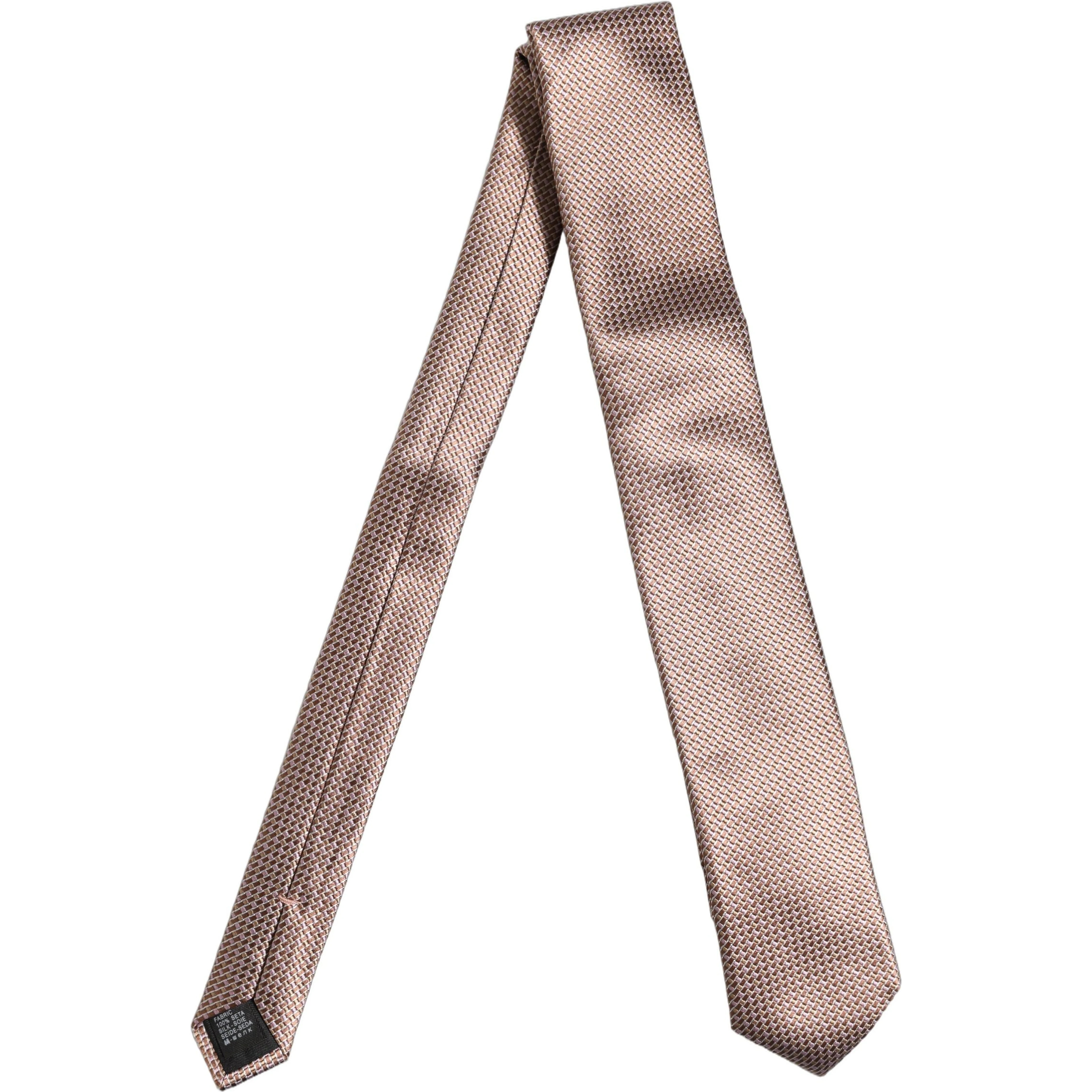 Men Brown Silk Micro Checked Adjustable Tied Necktie Tie