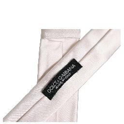 Men Off White Silk Satin Adjustable Tied Necktie Tie