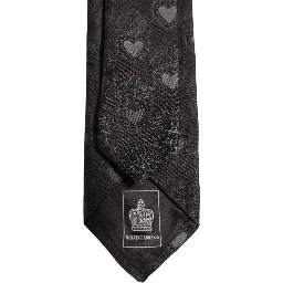 Men Black Silk Sacred Heart Adjustable Tied Necktie Tie