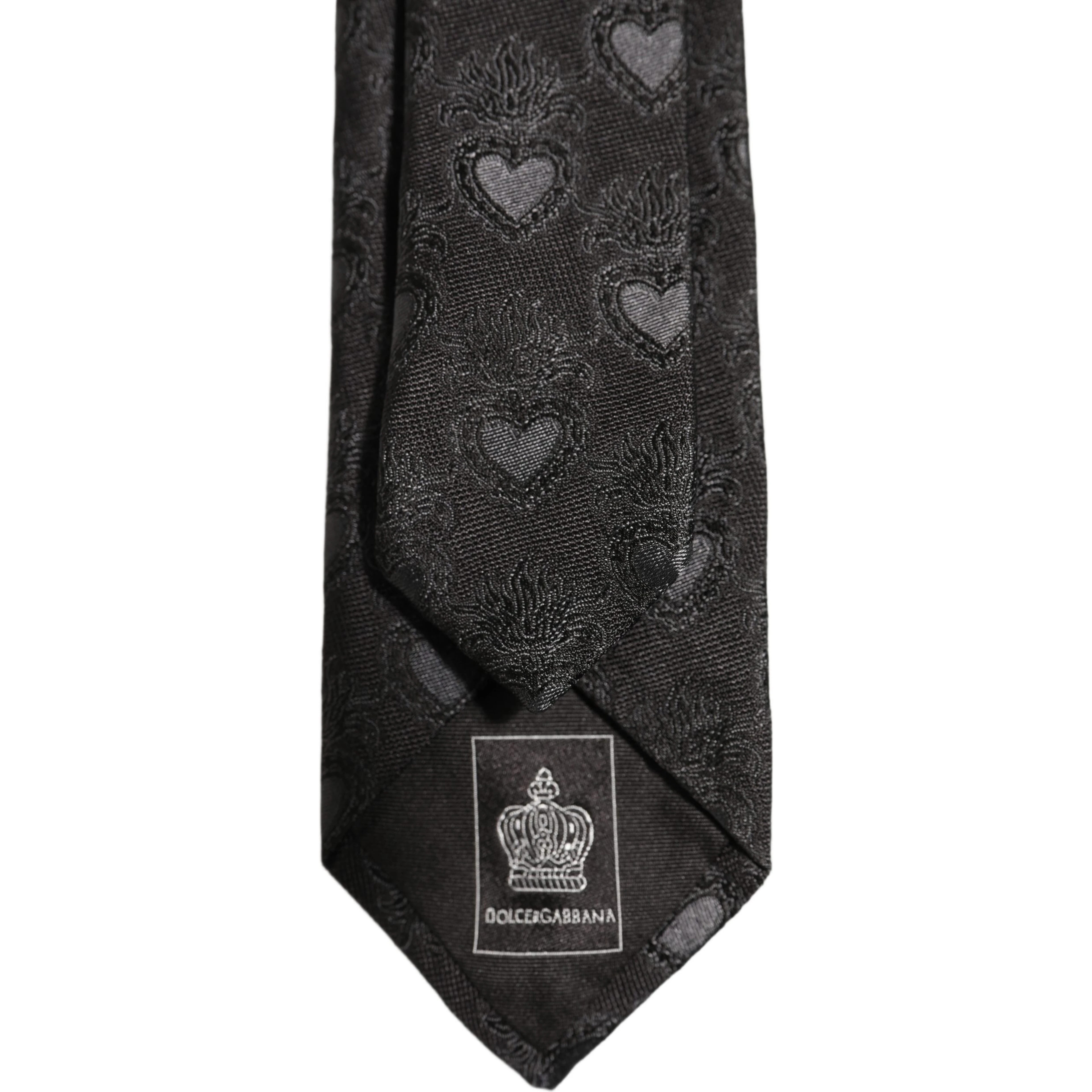Men Black Silk Sacred Heart Adjustable Tied Necktie Tie