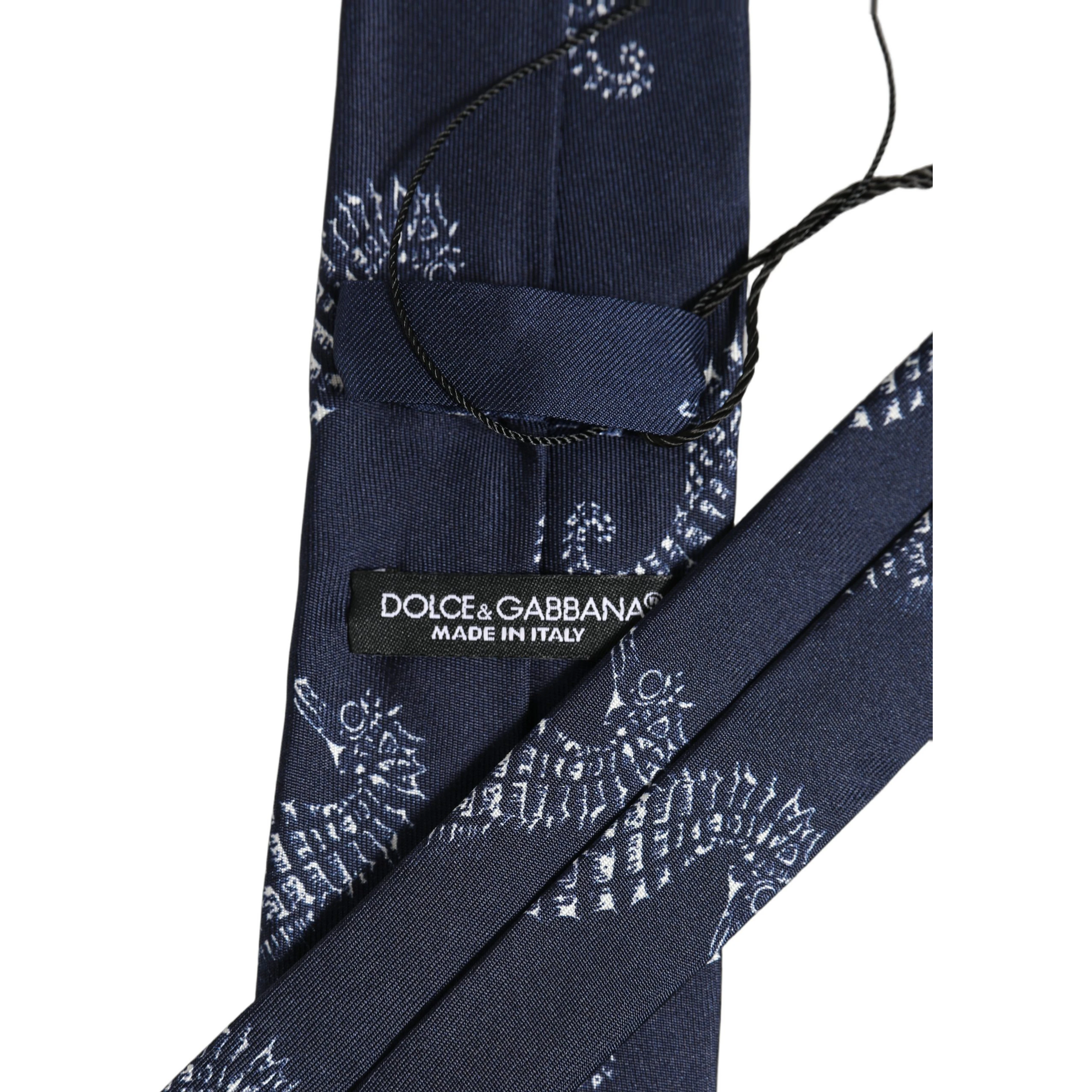 Dark Blue Silk Seahorse Print Adjustable Tied Necktie Tie