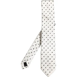 Men White Silk Polka Dot Adjustable Tied Necktie Tie