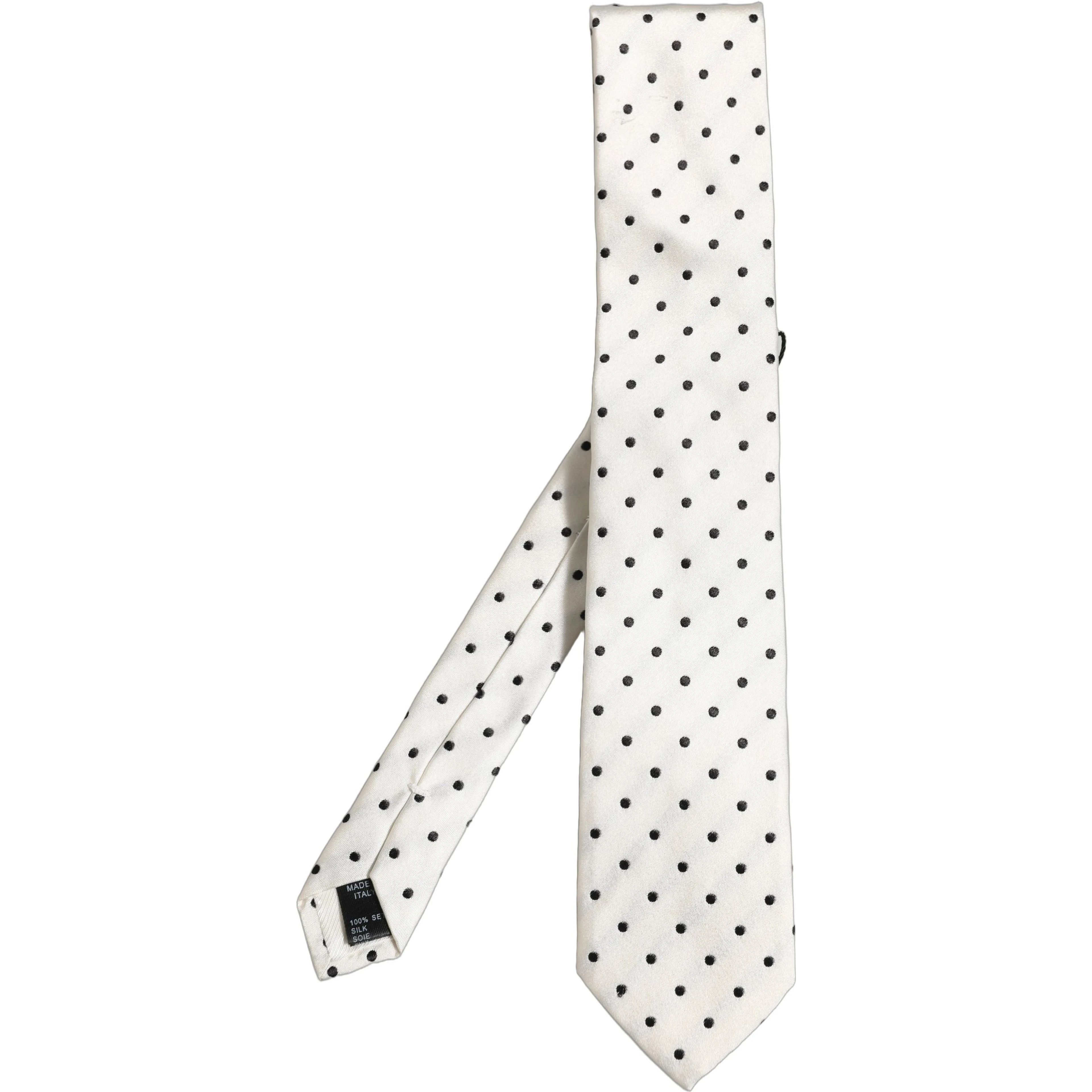 Men White Silk Polka Dot Adjustable Tied Necktie Tie