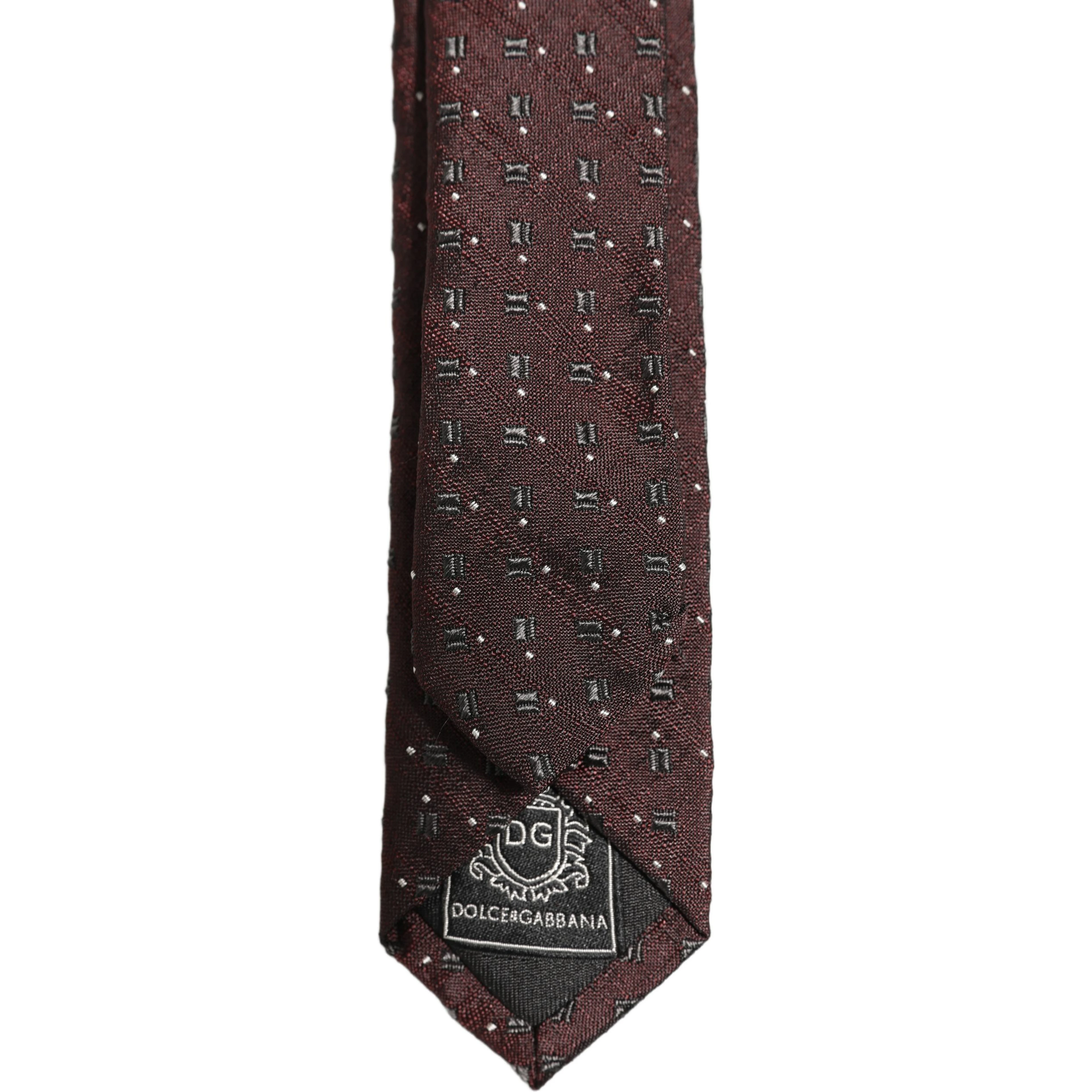 Men Burgundy Geometric Silk Adjustable Tied Necktie Tie