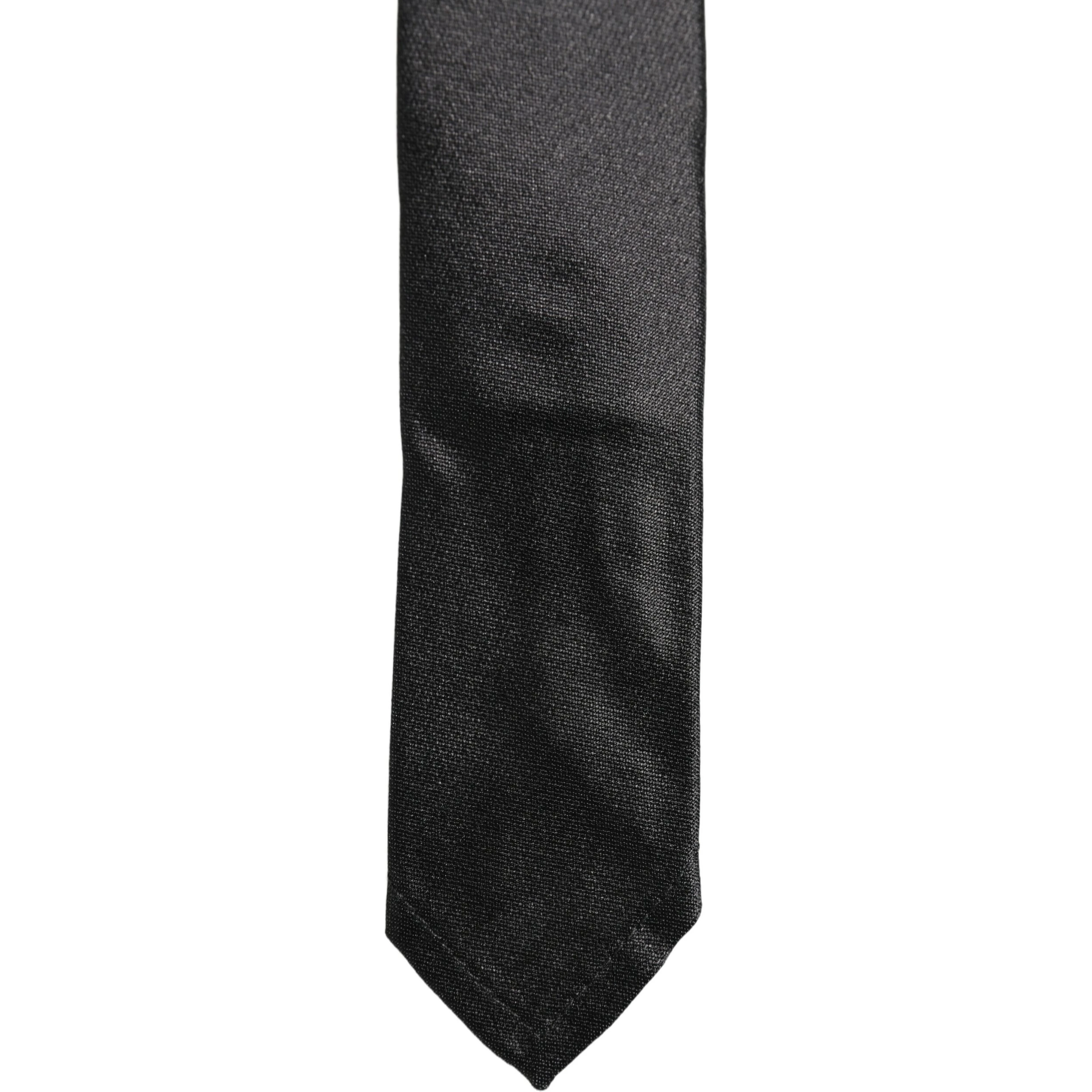 Men Black Satin Silk Classic Adjustable Tied Necktie Tie