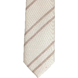 Men Off White Silk Stripes Adjustable Tied Necktie Tie