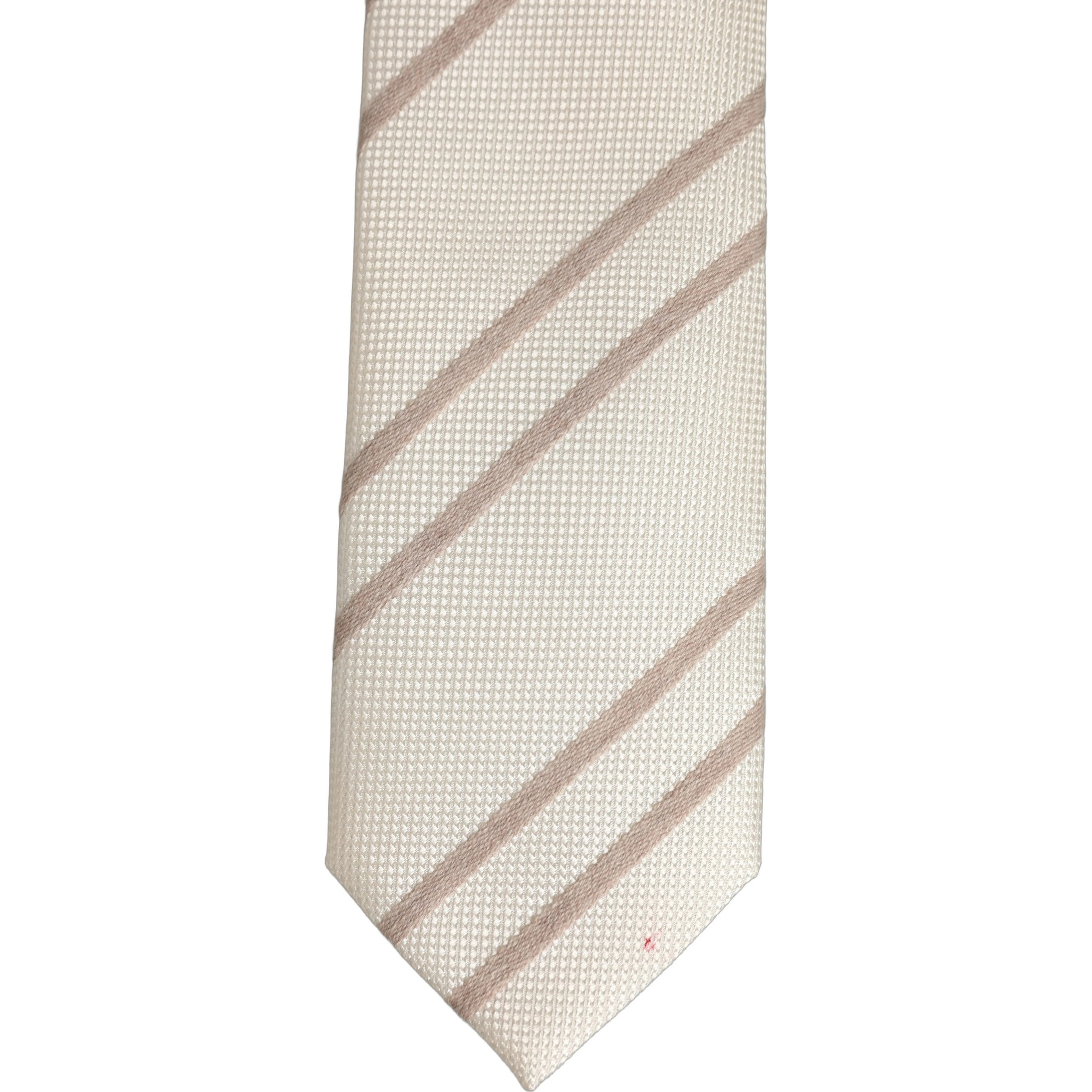 Men Off White Silk Stripes Adjustable Tied Necktie Tie
